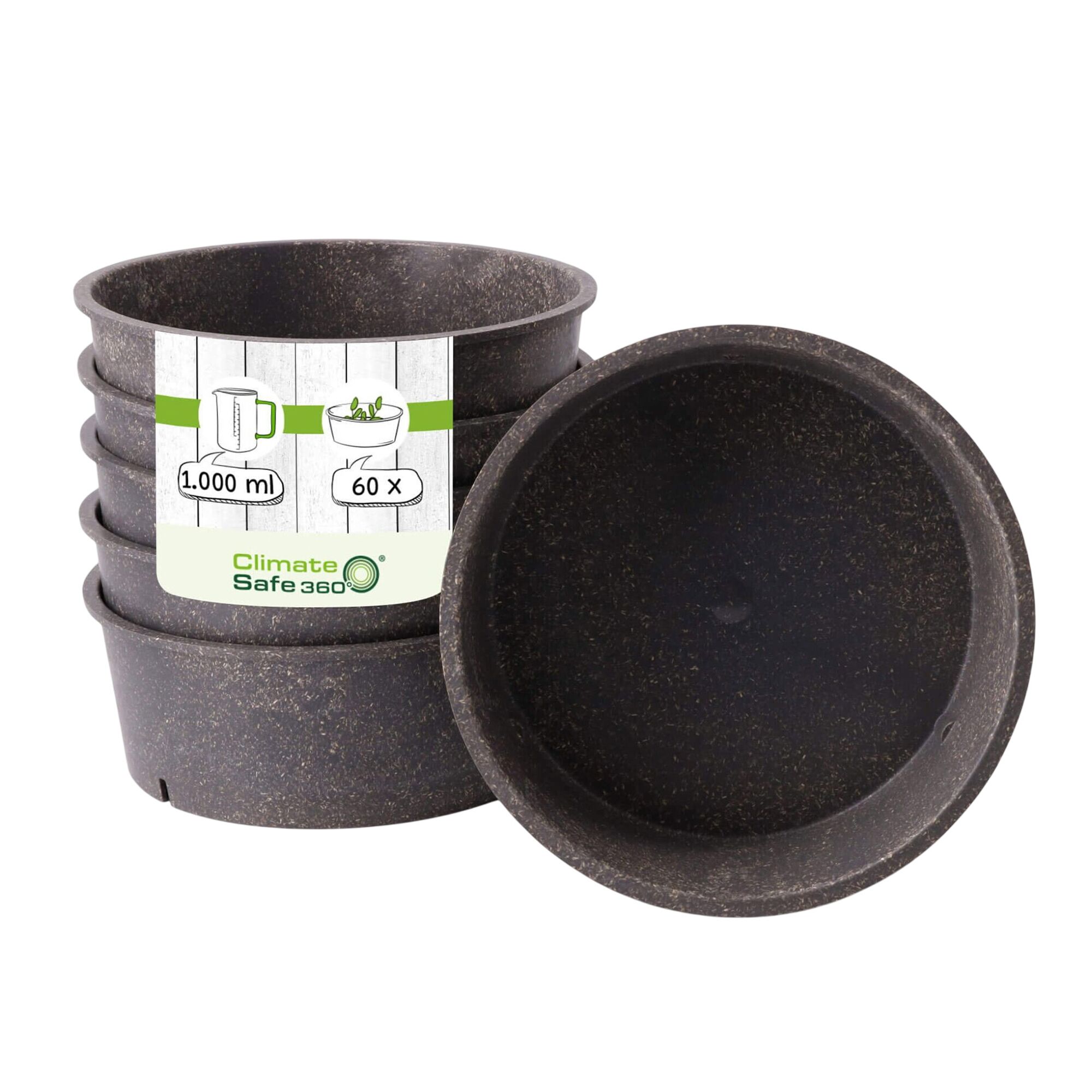 (60 pcs) Bol à salade - Bio-Compound - 1L - Ø 185mm - Profondeur : 68mm - Gris