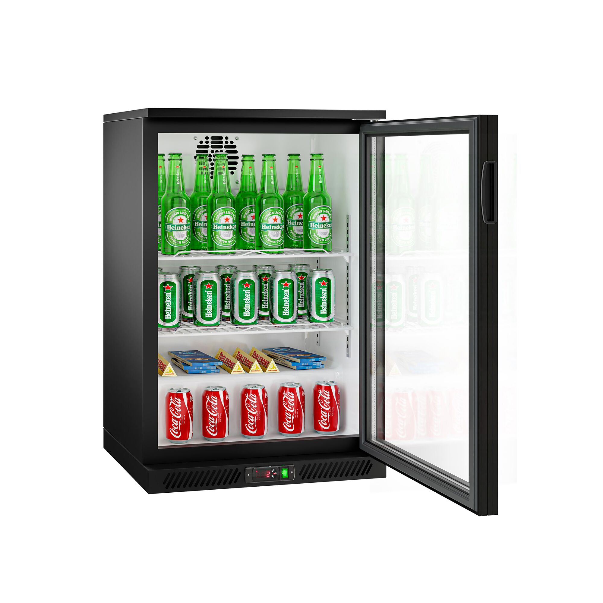 Réfrigérateur de bar – 600 mm – 126 litres – avec 1 porte vitrée battante – Noir