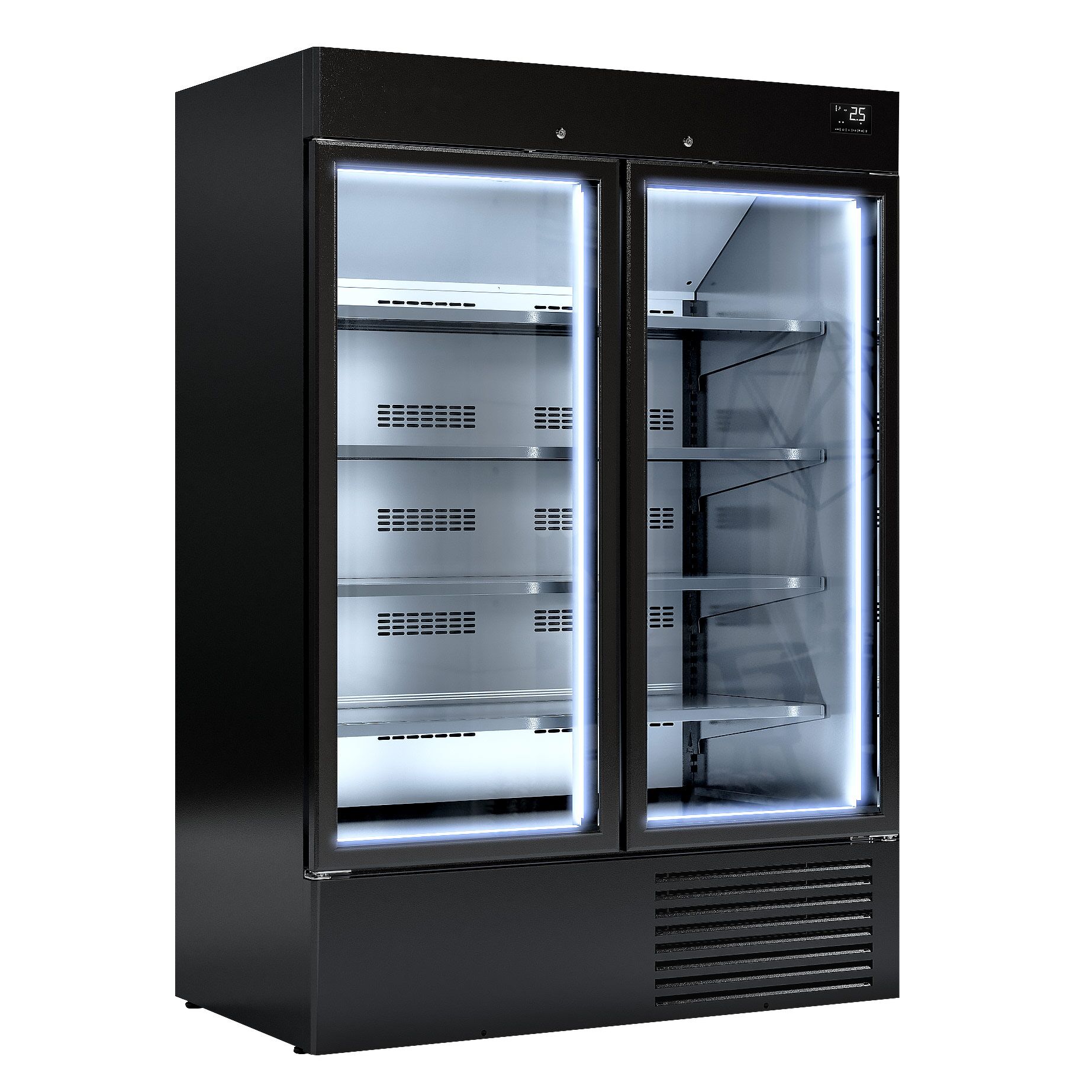 Commercial multideck display fridge - 1384mm - 1310L - with 2 hinged glass doors & 4 shelves - Black
