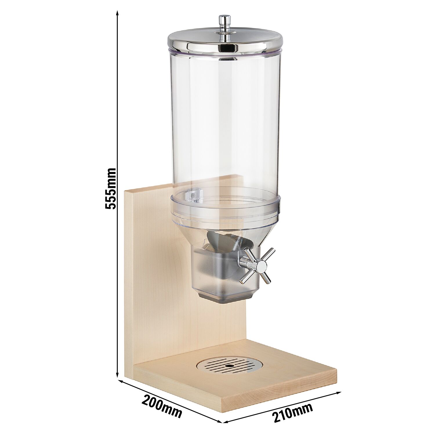 Distributeur de céréales – BRIDGE – récipient en plastique – 4,5 litres – support en bois