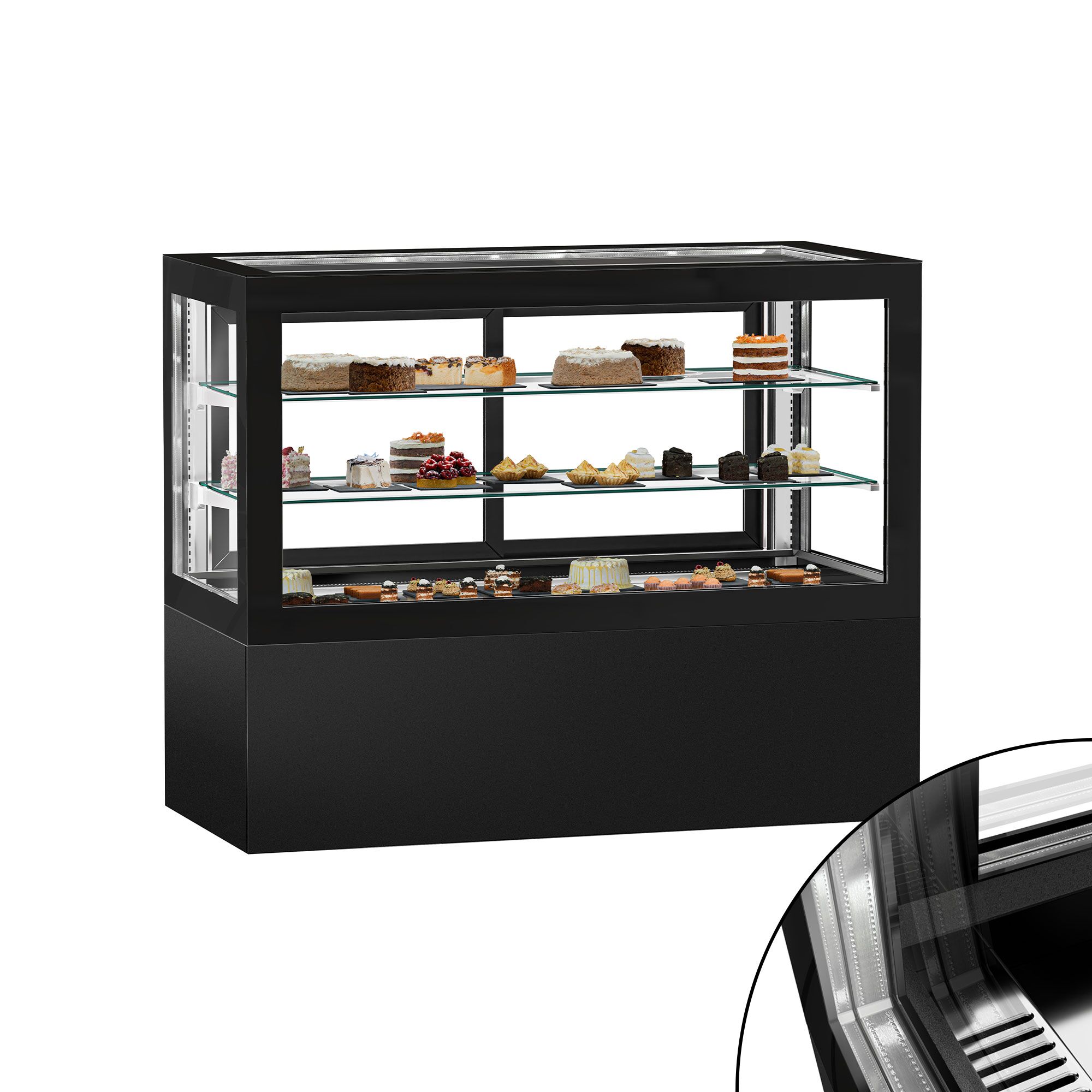 Vitrine de comptoir réfrigérée - 780L - 1610mm - Double vitrage - portes coulissantes vitrées arrière - Noir