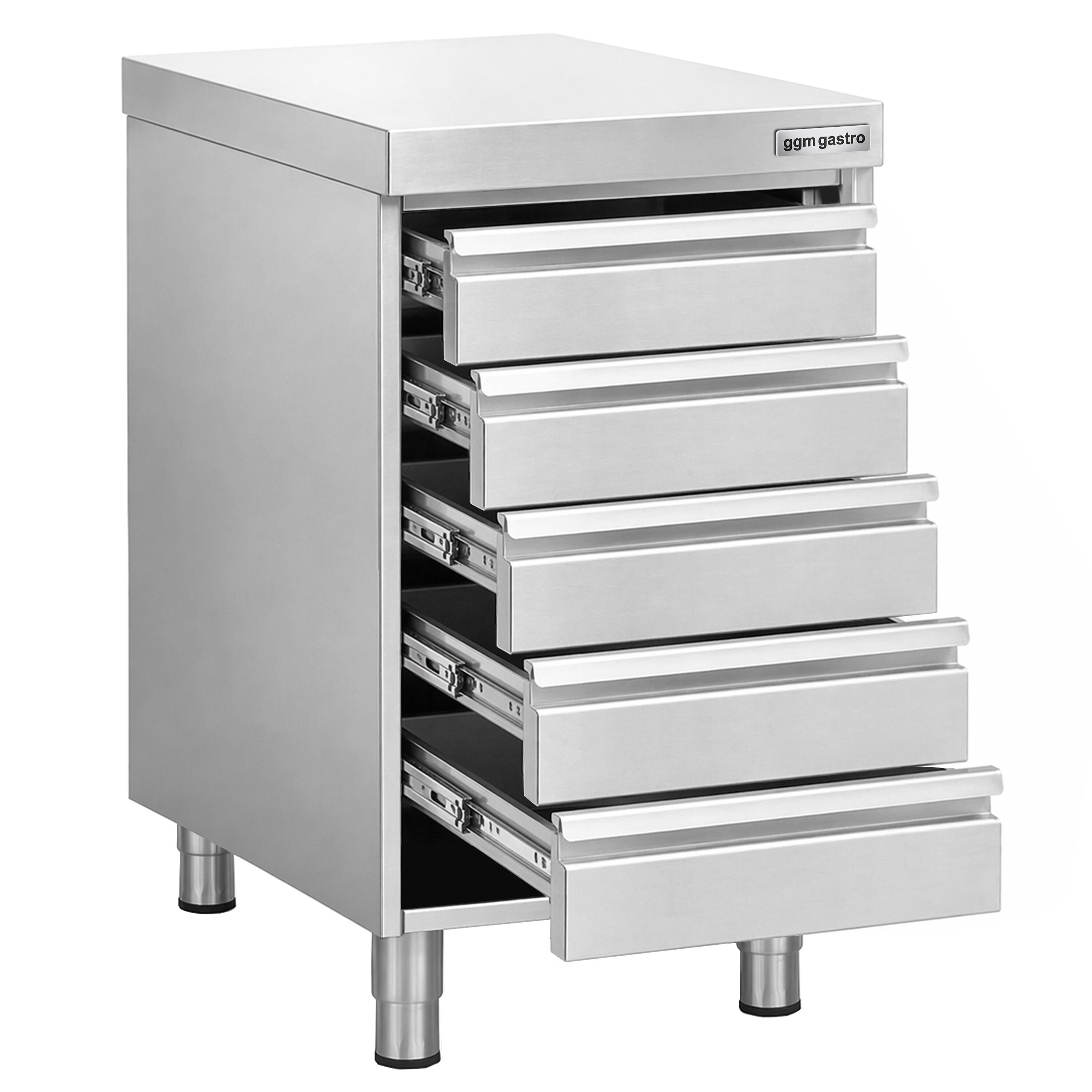 Meuble bas à tiroirs - Acier inoxydable - avec 5 tiroirs - 500x700mm