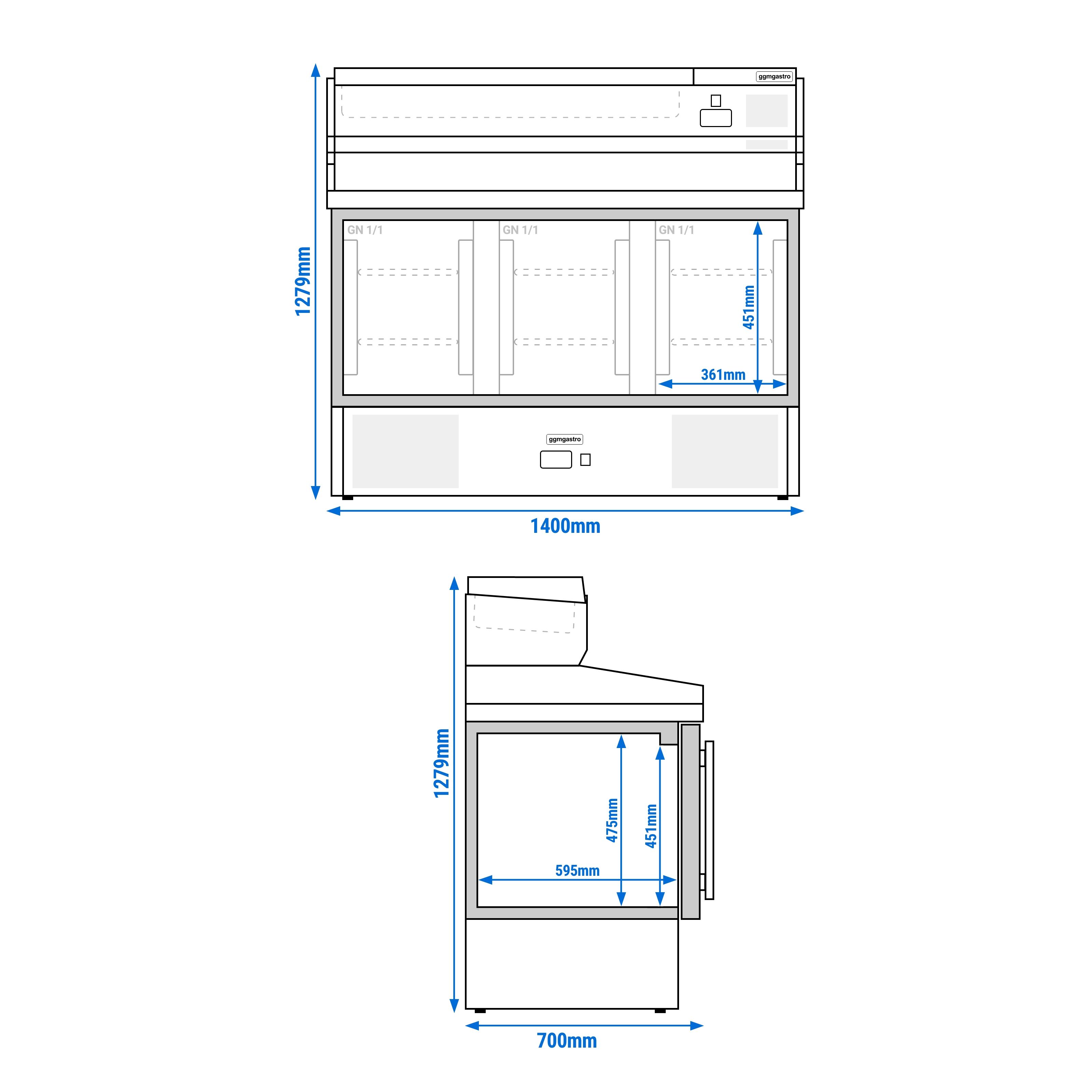 Commercial Pizza Prep Counter - Granite Top PREMIUM - 1400x700mm - with 3 glass doors - incl. refrigerated topping unit - 6x GN 1/4