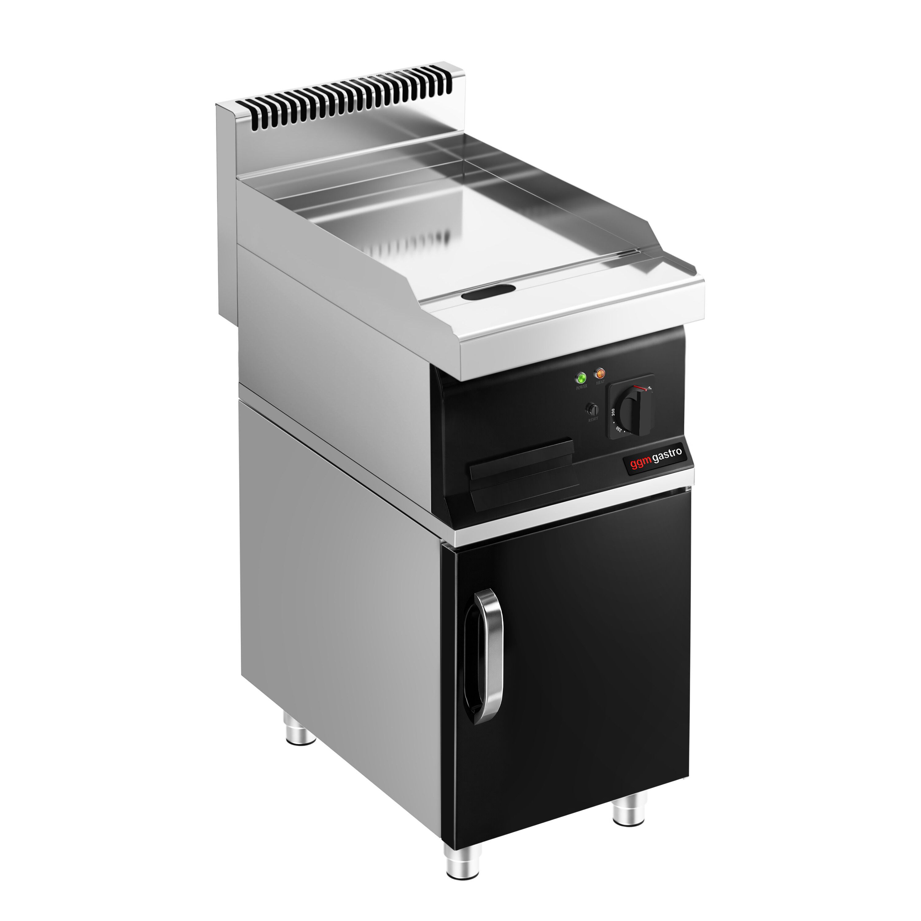 Plancha électrique - plaque chromée dure - 4,5 kW - Lisse - Surface de cuisson : 395x535mm - incl. soubassement avec 1 porte
