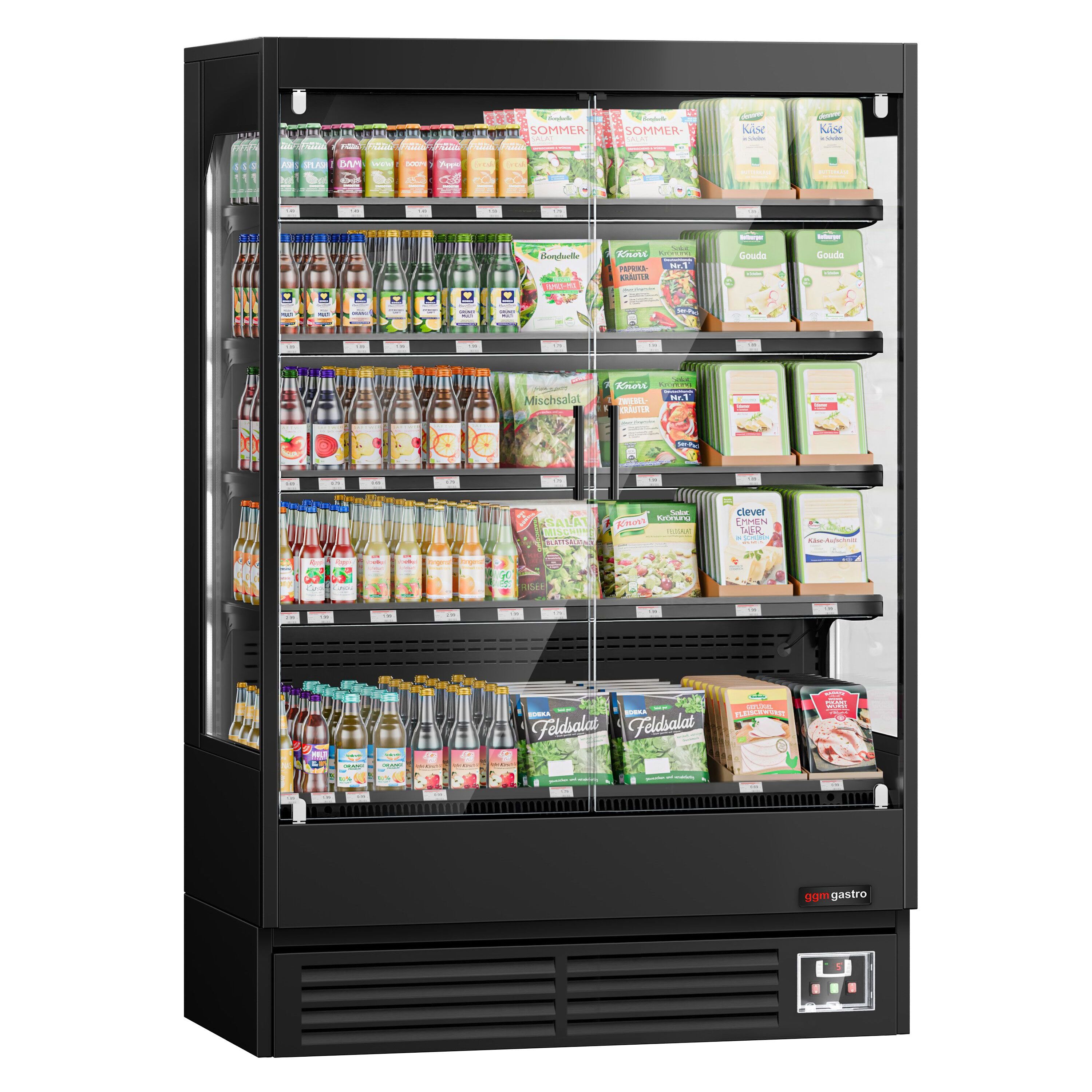 Vitrine murale réfrigérée - 1320mm - 595L - avec 2 portes battantes vitrées & 4 étagères - arrière fermé - Noir