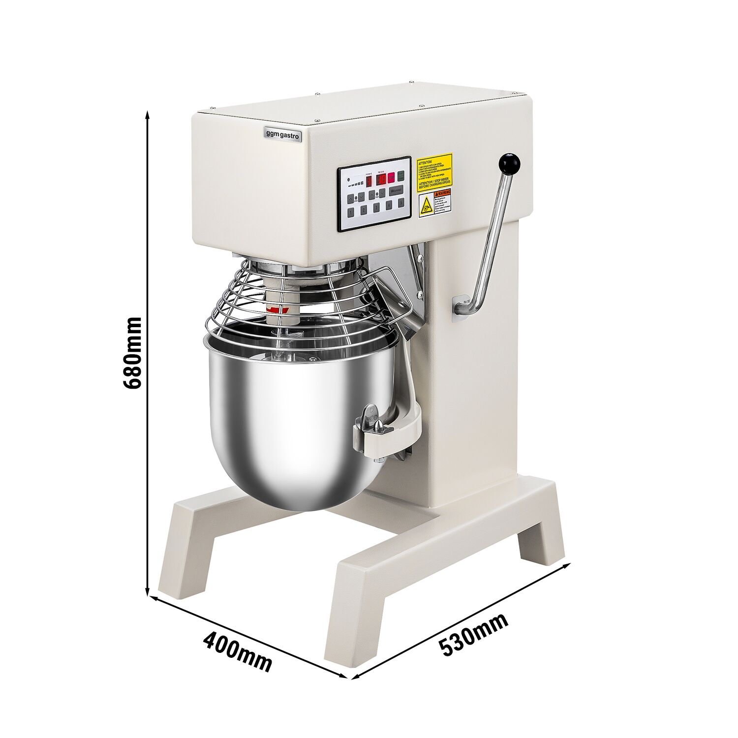 Batteur-mélangeur planétaire professionnel - 10L - 750W - avec affichage, éclairage & 3 outils