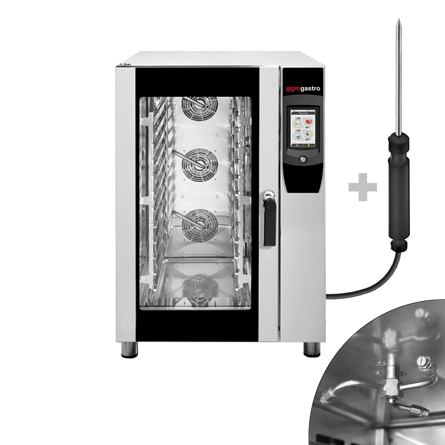 Bakery-Electric Commercial Combi Oven - Touchscreen Controls - 10x EN 600x400 or 10x GN 1/1 - 7" colour touchscreen - incl. Automatic washing system, Core temperature probe, Wi‑Fi & Cloud