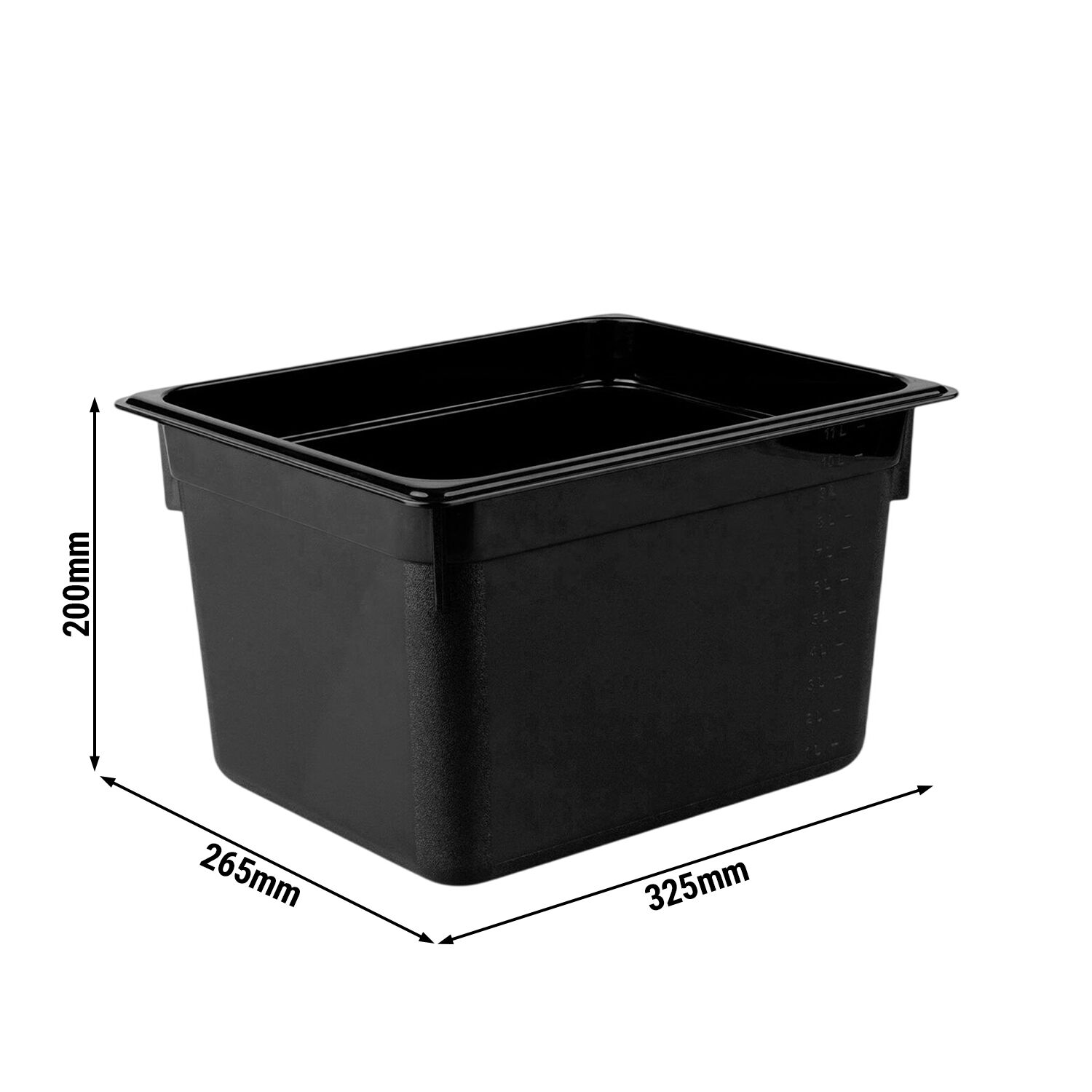 (6 Stück) Polycarbonat-Behälter GN 1/2 - Schwarz - Höhe: 200mm