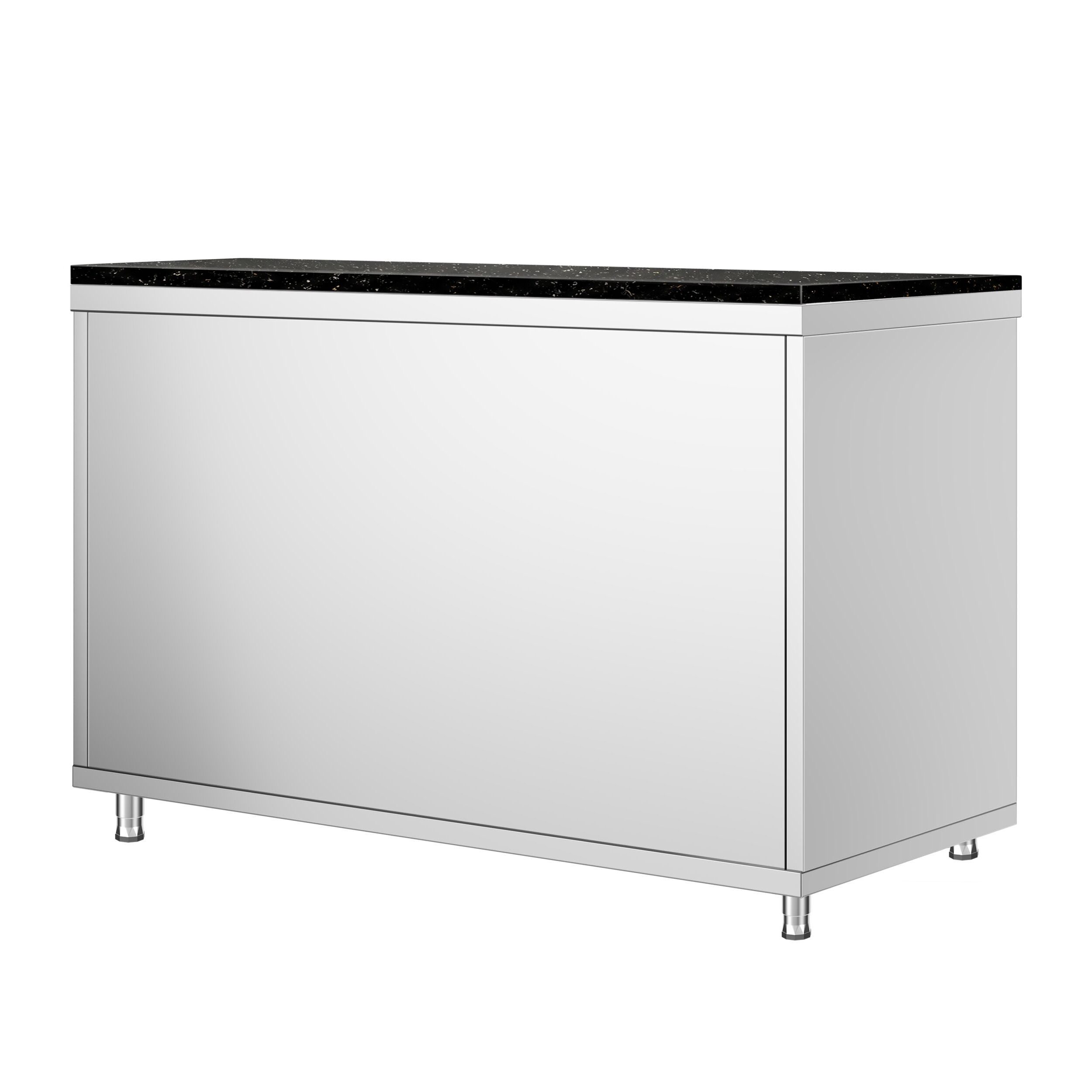 Edelstahl Arbeitsschrank PREMIUM - 1200x600mm - mit Schiebetür - inkl. Granitarbeitsplatte