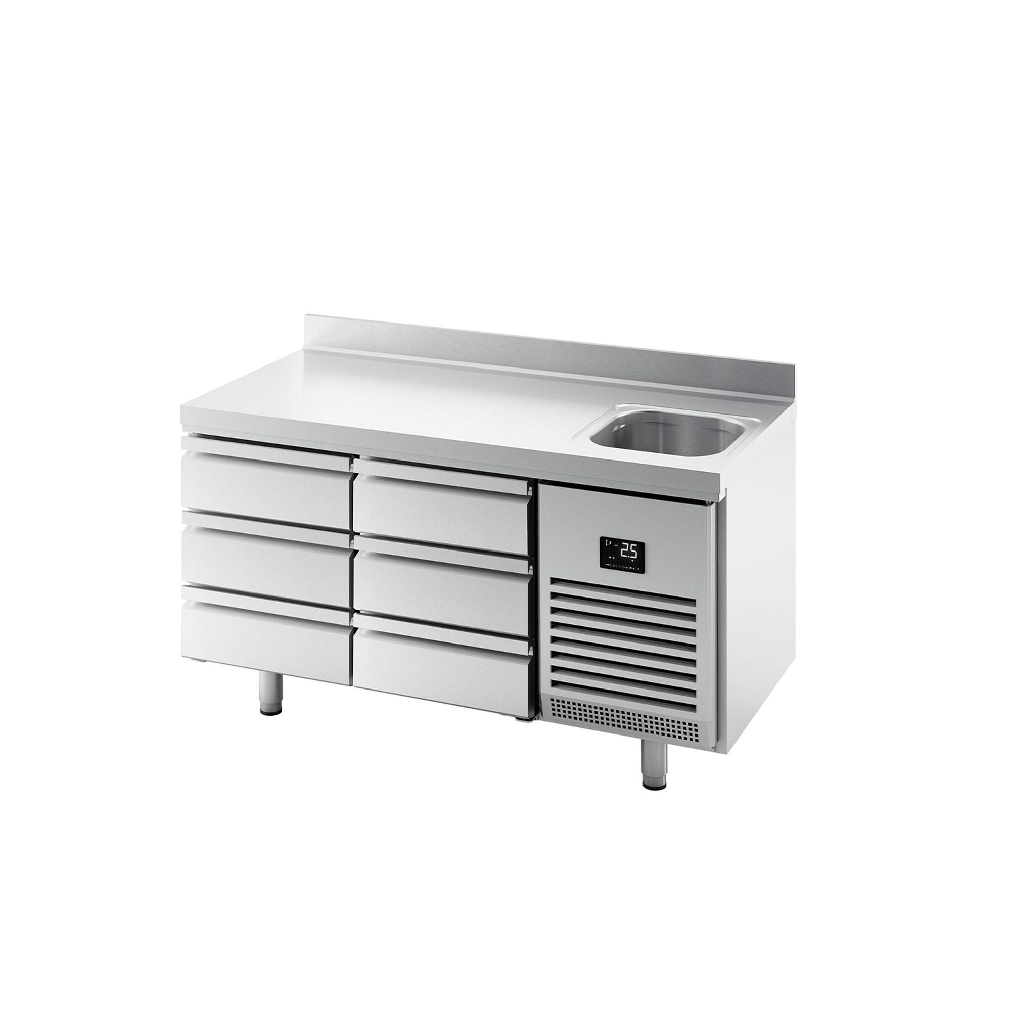 Table réfrigérée Premium PLUS - 1468x600 mm - avec 1 bac, 6 tiroirs - avec dosseret
