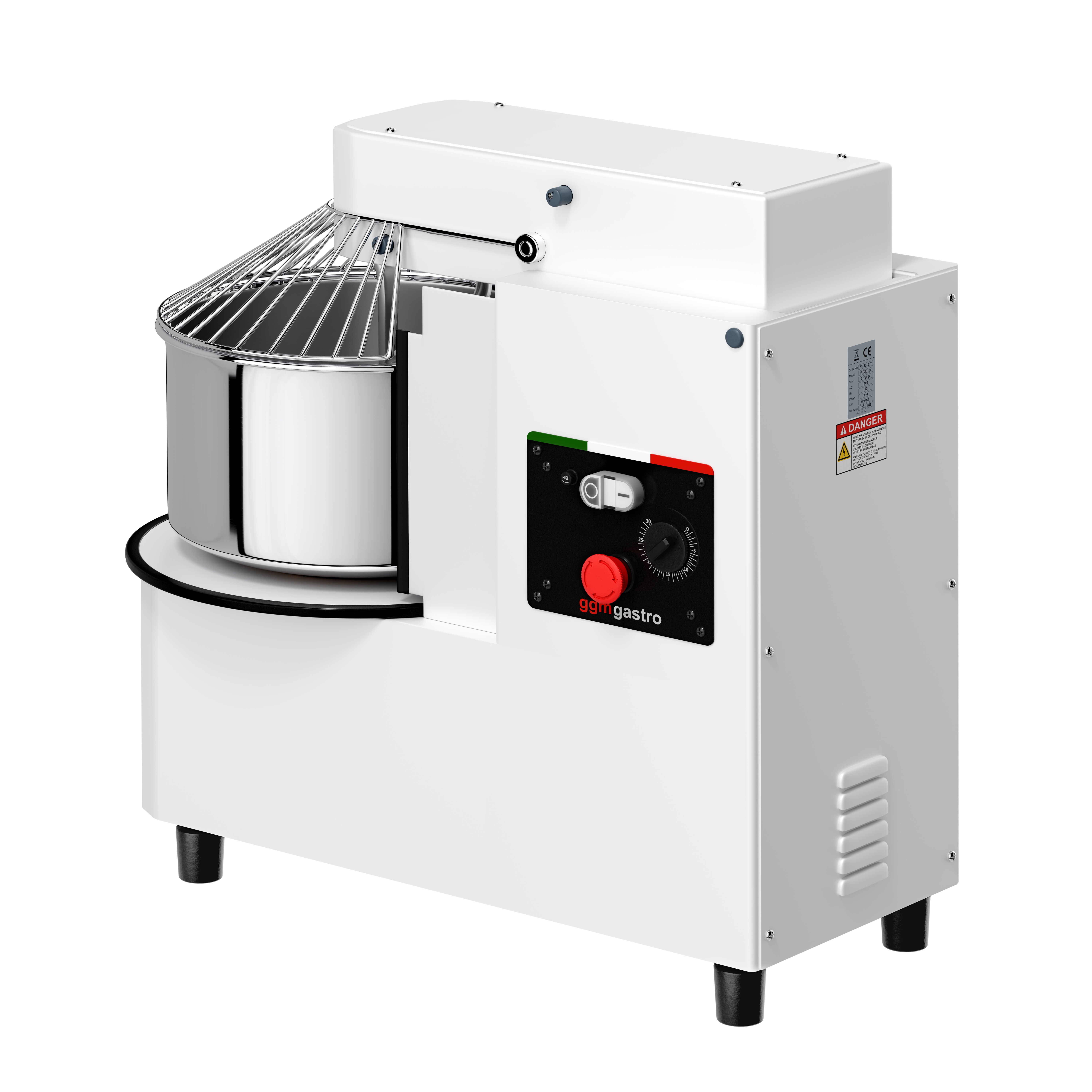 Pétrin à Pâte / Pétrin à spirale - 22 Litres / 18 kg - 1 Vitesse - Cuve Amovible & Tête Relevable - Fonction Minuterie