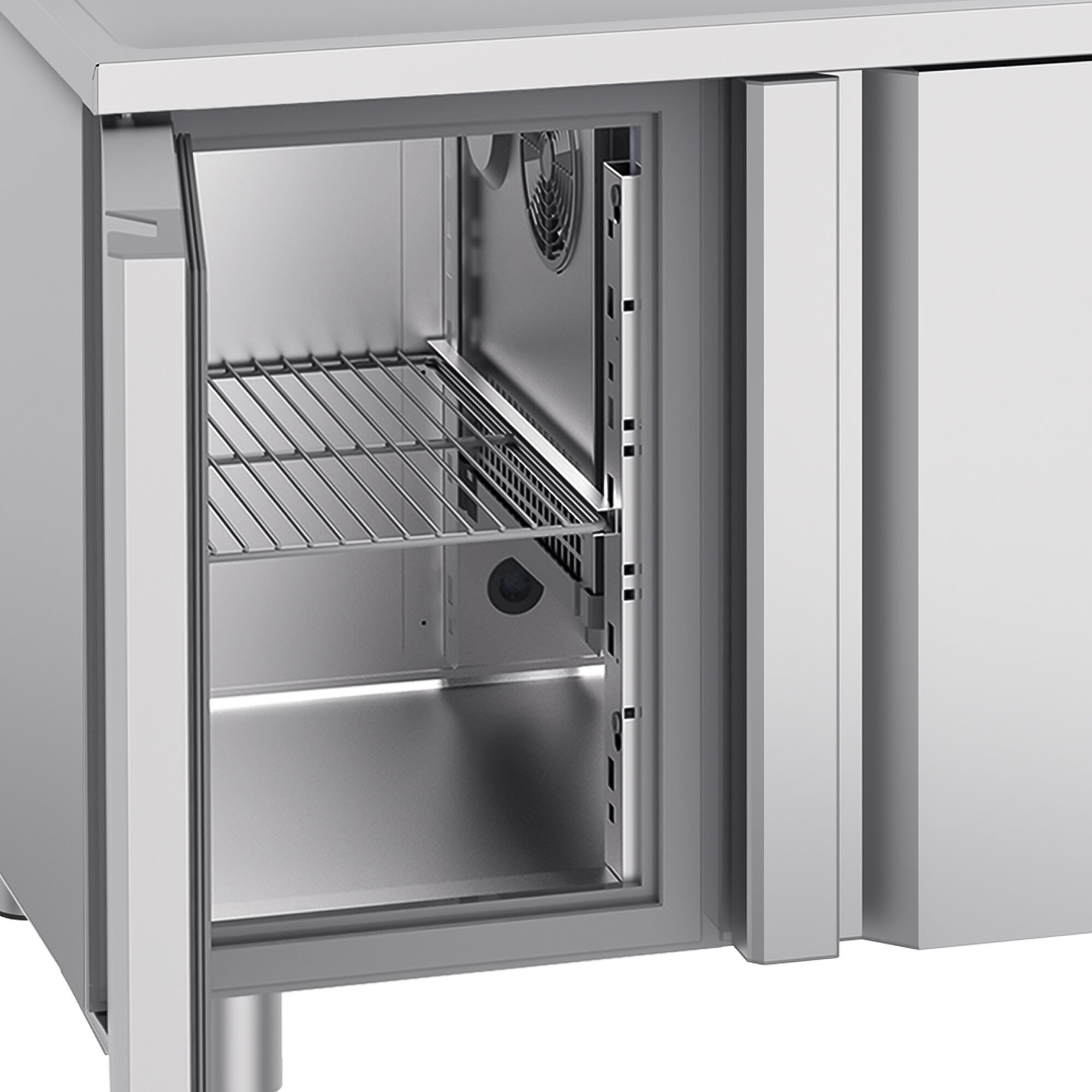 Commercial Counter Fridge PREMIUM - 1430x700mm - with 2 doors - sink right - with upstand - capacity 270 litres