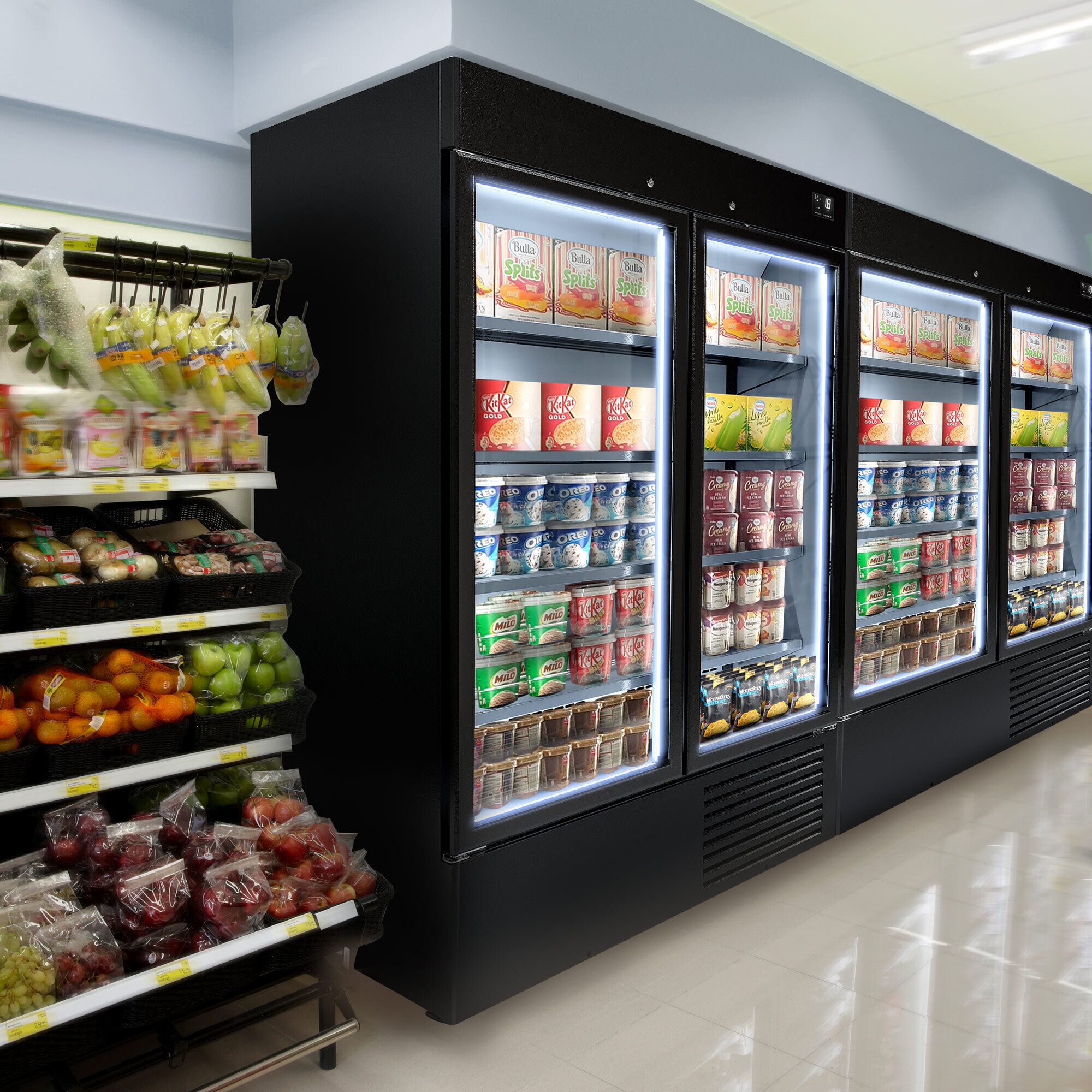 Upright Display Freezer - 1310L - with 2 glass sliding doors - Black