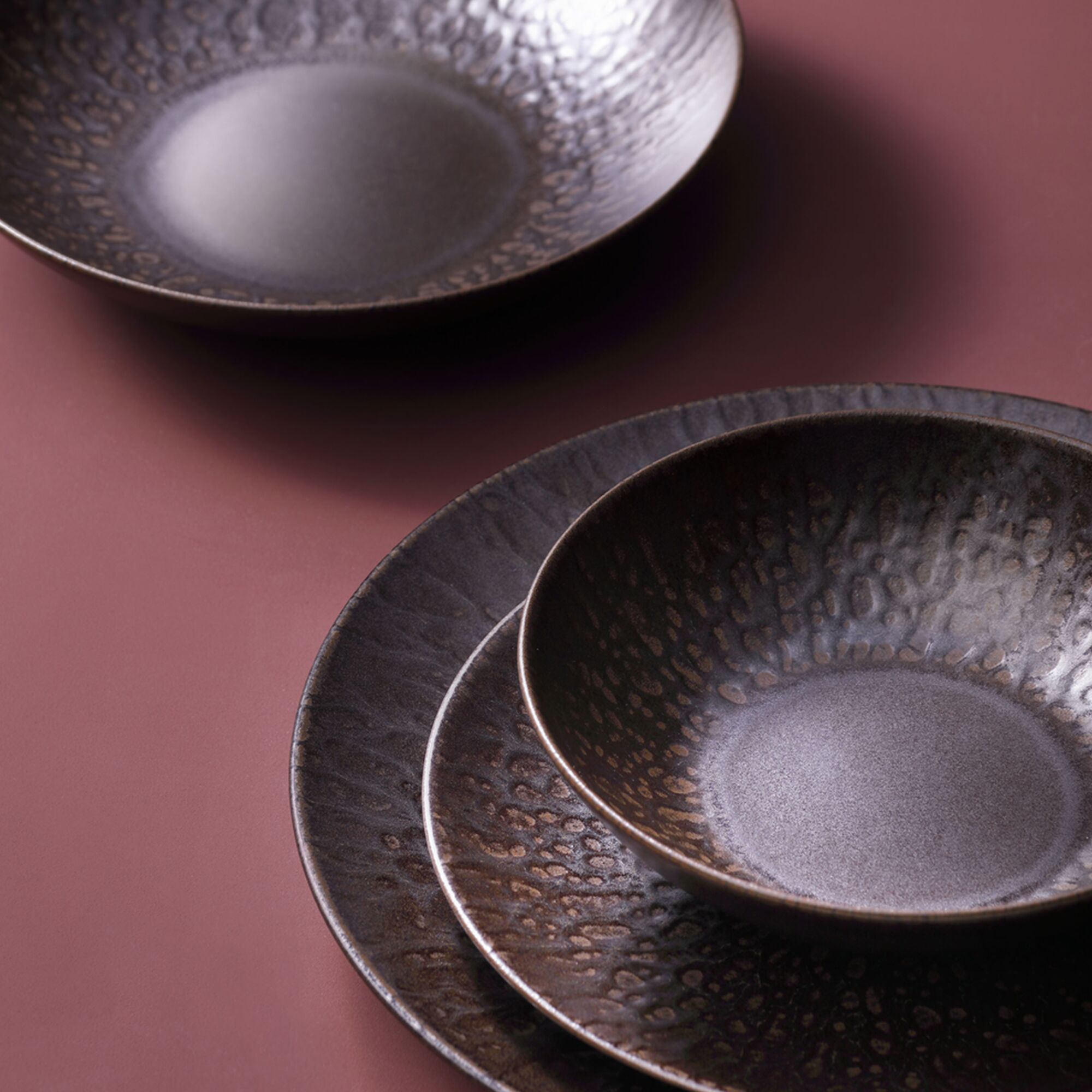 (6 pcs) Coupe RUST - Grès/Stoneware - Ø 170mm - Bronze/Brun