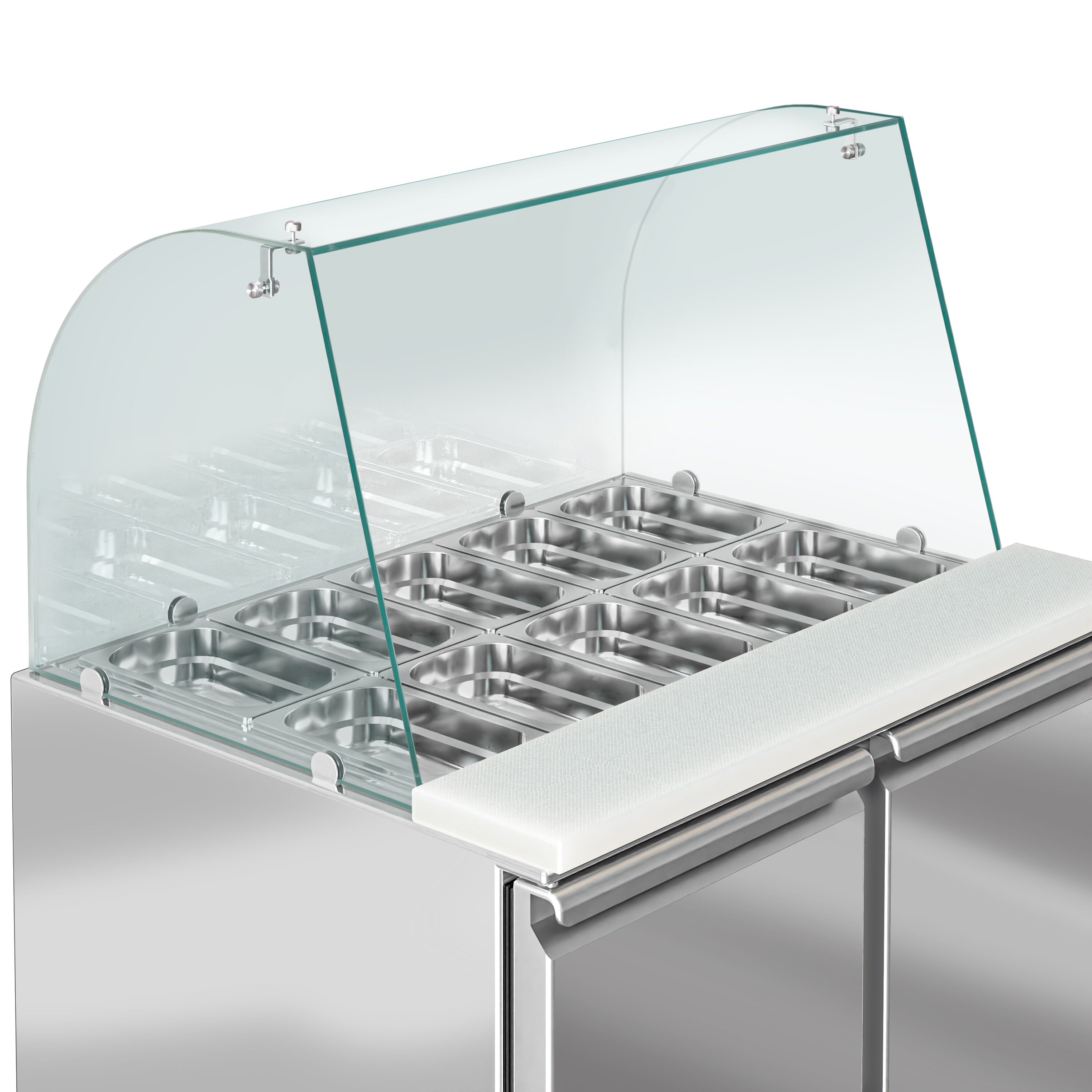 Saladette réfrigérée ECO - 900mm - 240L - 2 portes - avec vitrine de comptoir pour 2x GN 1/1 & 3x GN 1/6