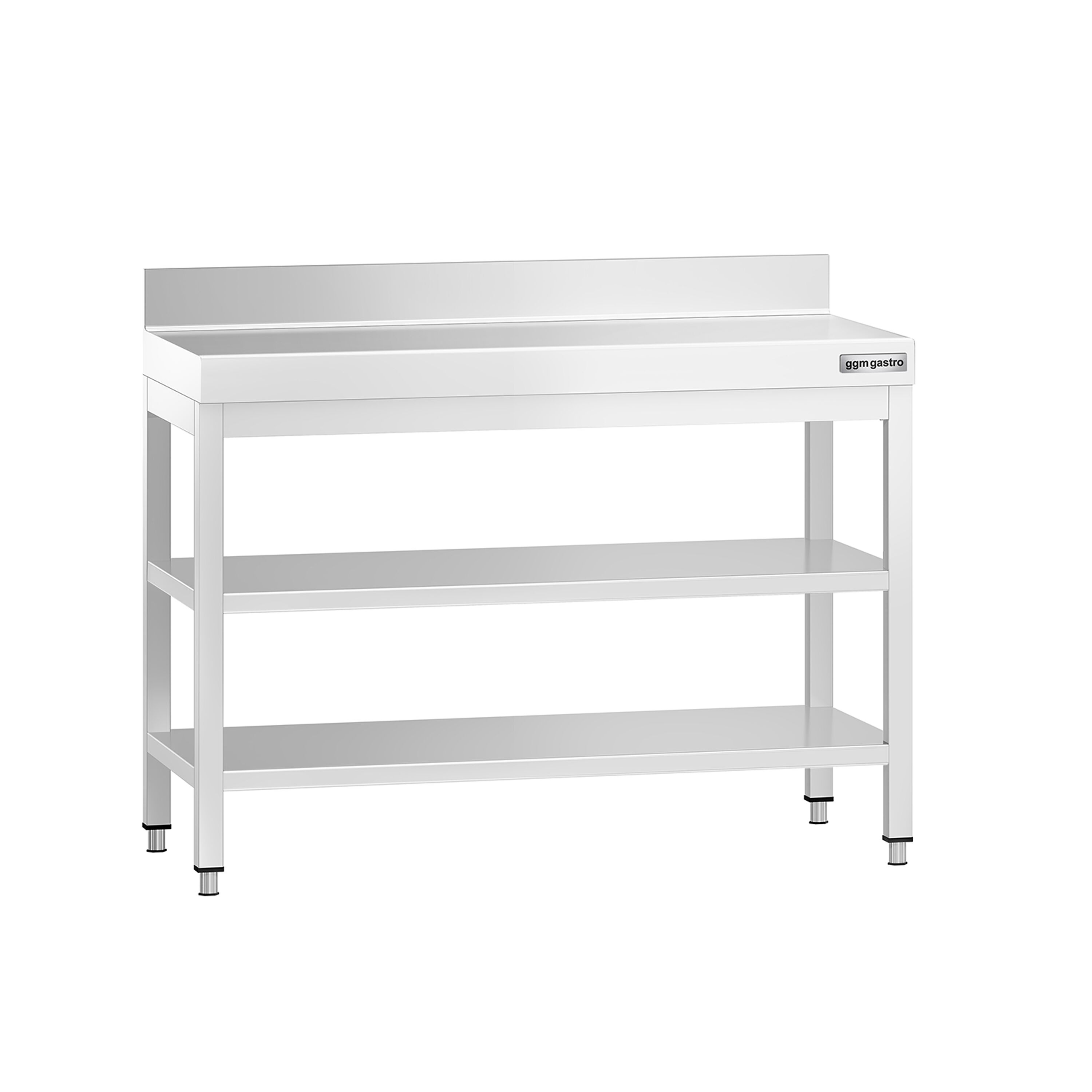 Table de travail inox PREMIUM - 1000 x 700 mm - avec tablette inférieure, Dosseret & Tablette intermédiaire