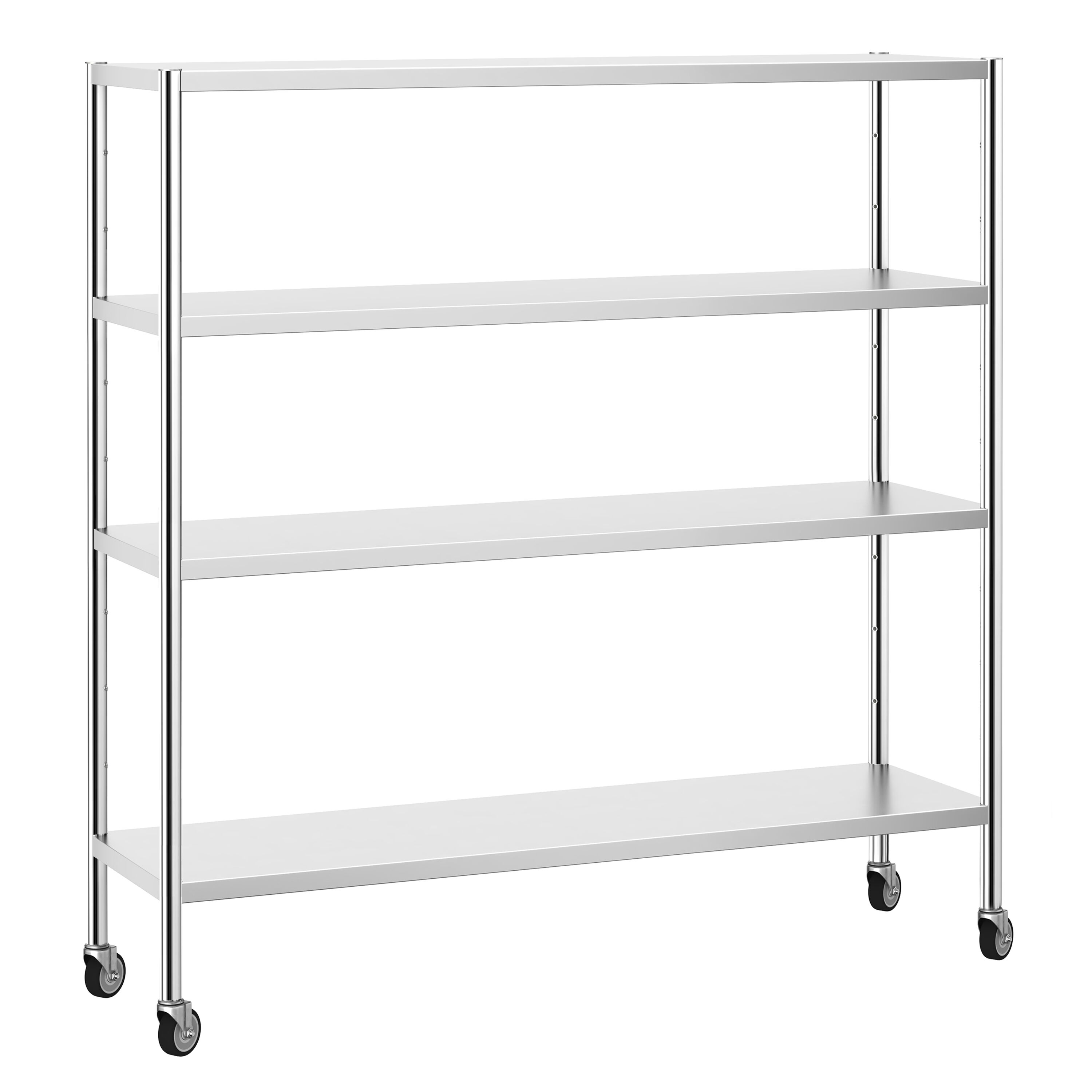 Étagère en inox PREMIUM - 1800 x 500 mm - avec 4 étagères (réglables) - incl. 4 roulettes