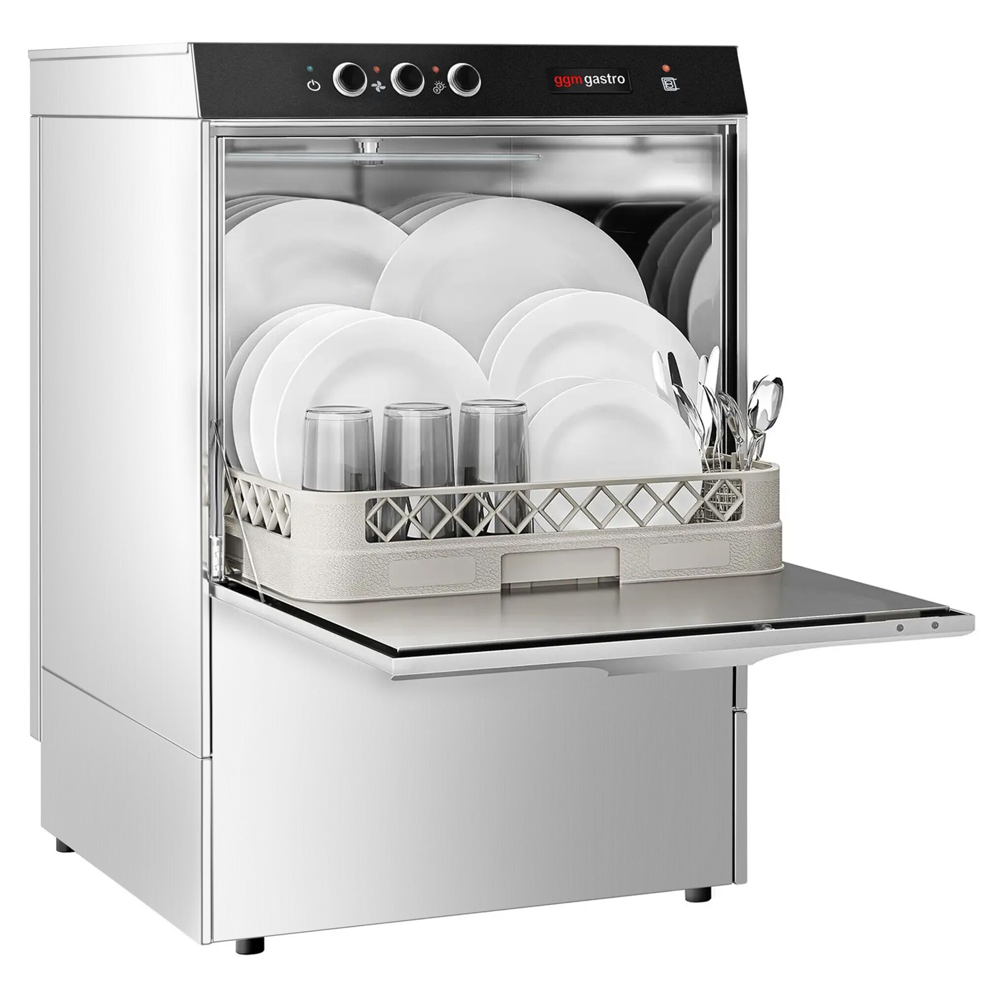 Lave-vaisselle professionnel frontal - Panier 50x50cm - Commandes mécaniques - 4,9kW - avec pompes doseuses détergent et liquide de rinçage