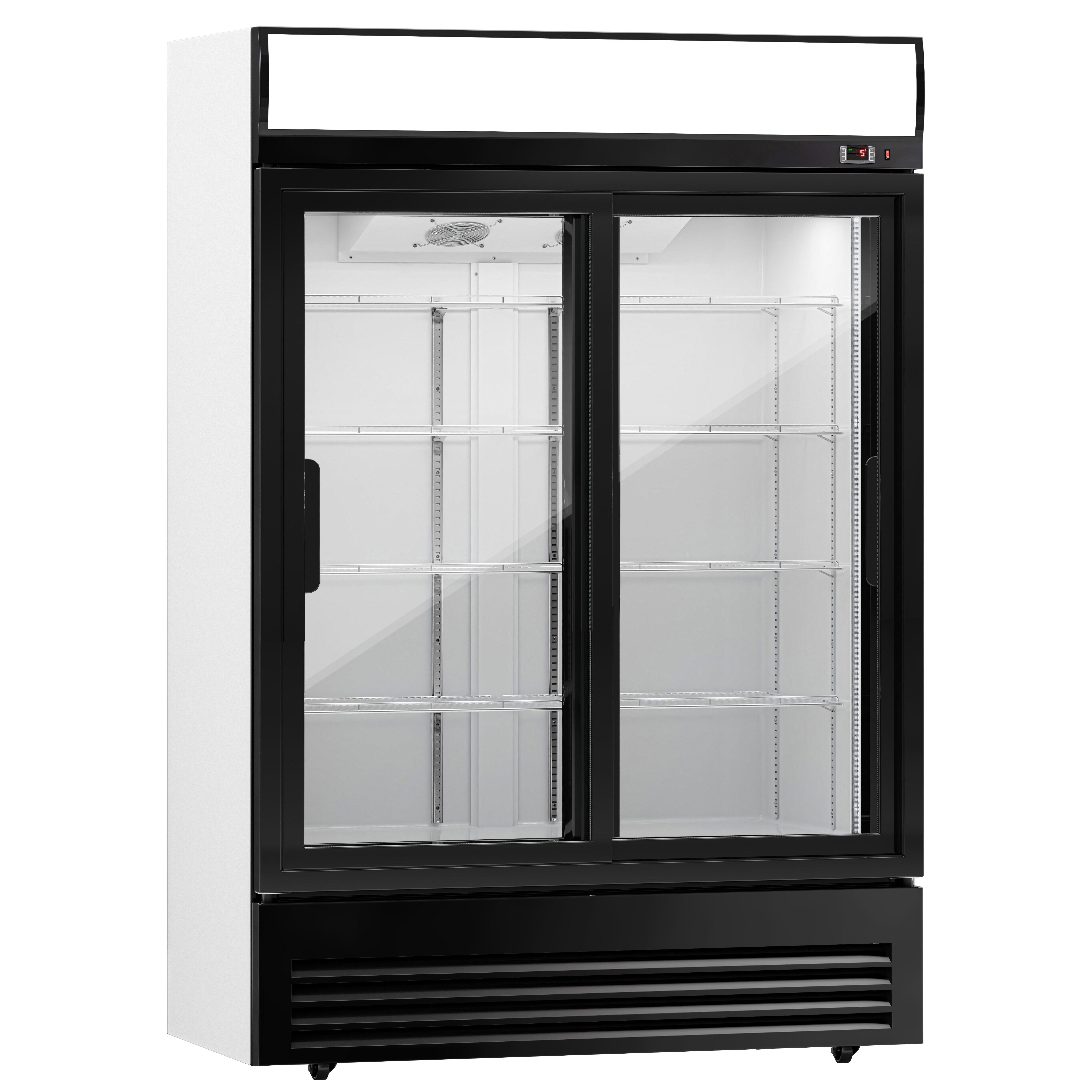 Vitrine réfrigérée à boissons - 880 litres - avec 2 portes coulissantes en verre et écran publicitaire