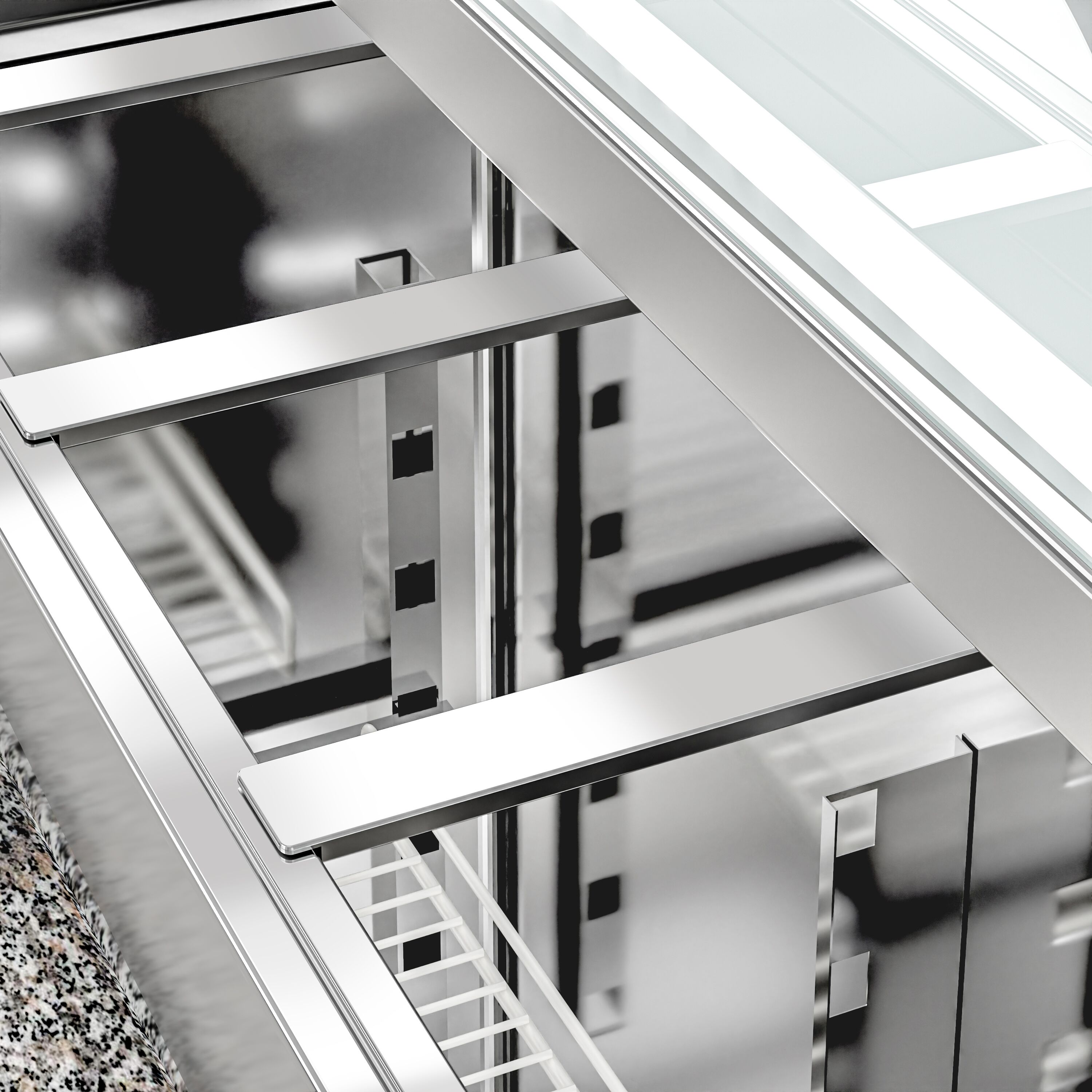 Saladette réfrigérée PREMIUM - 2020mm - 3 portes - avec vitrine de comptoir pour 10x GN 1/3 & 1 étagère - plan de travail en granit noir