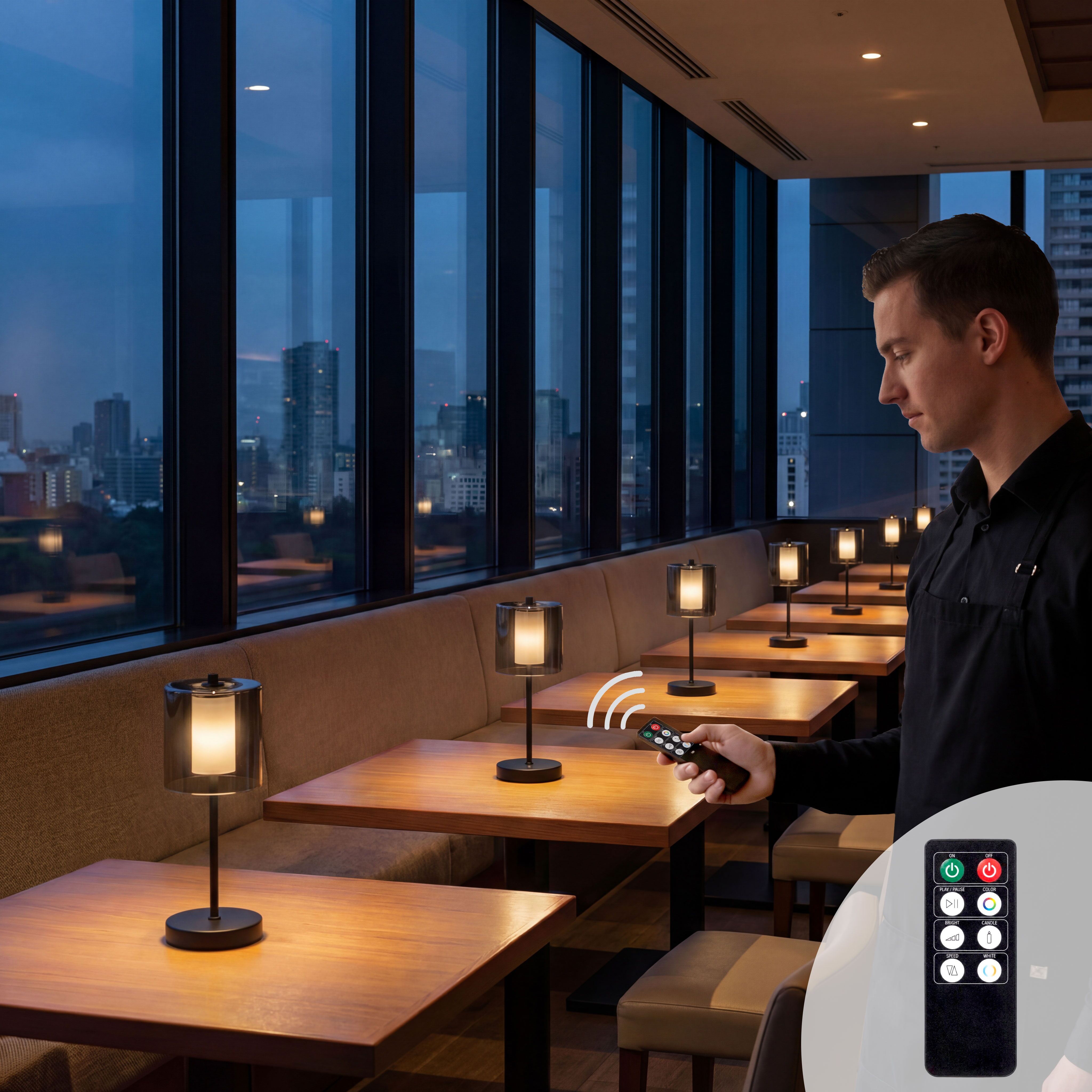 (4 pièces) Lampe de table – ANTON – dimmable en 3 niveaux – Ø 120 mm – Noir