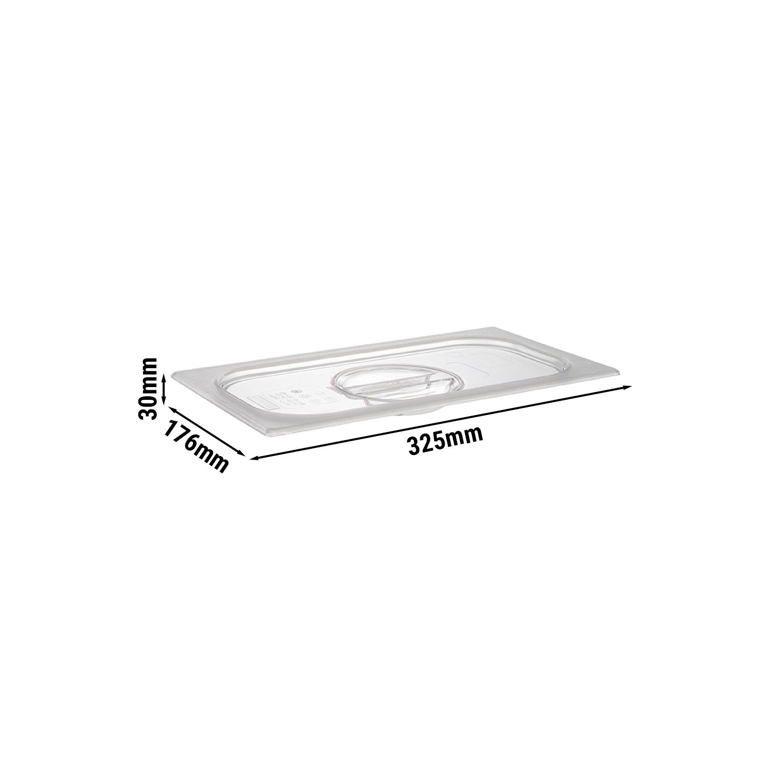 (6 pcs) Couvercle en polycarbonate GN 1/3 - Transparent - 176x325x30mm - Hauteur: 30mm