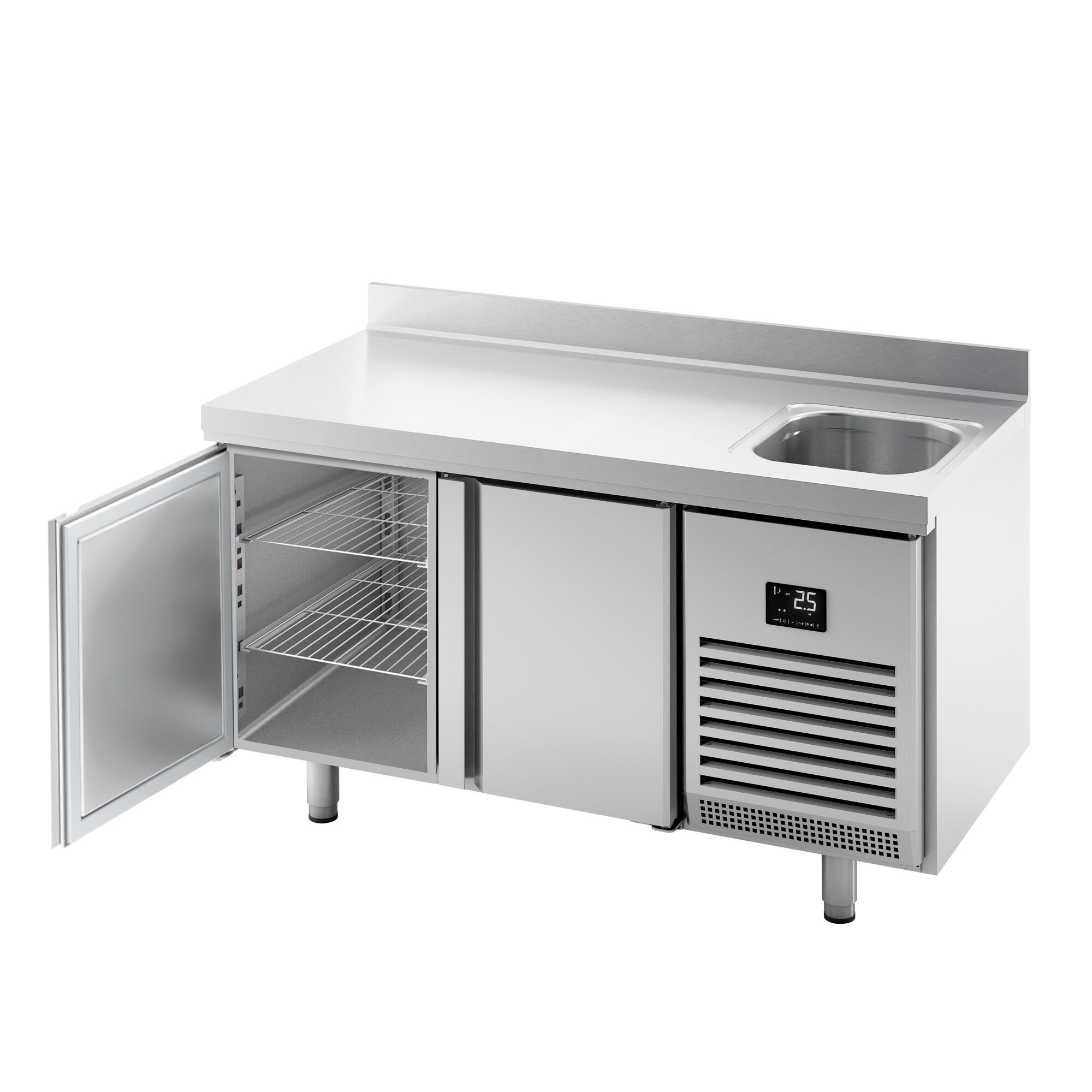 Table réfrigérée Premium PLUS - 1468 x 600 mm - avec 1 bac et 2 portes - avec dosseret
