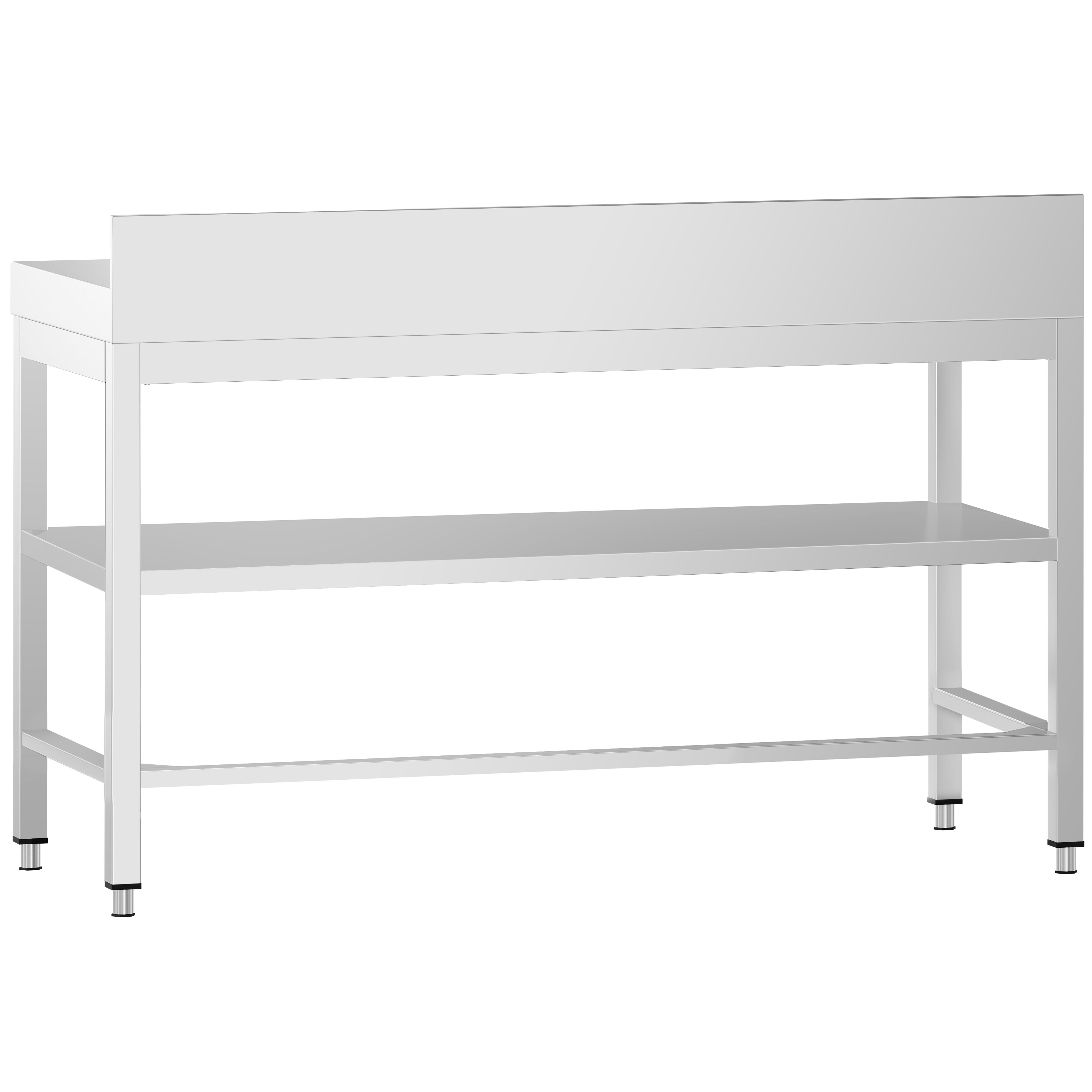 Table de travail en inox PREMIUM – 1400x600 mm – avec tablette inférieure, dosseret et renforts