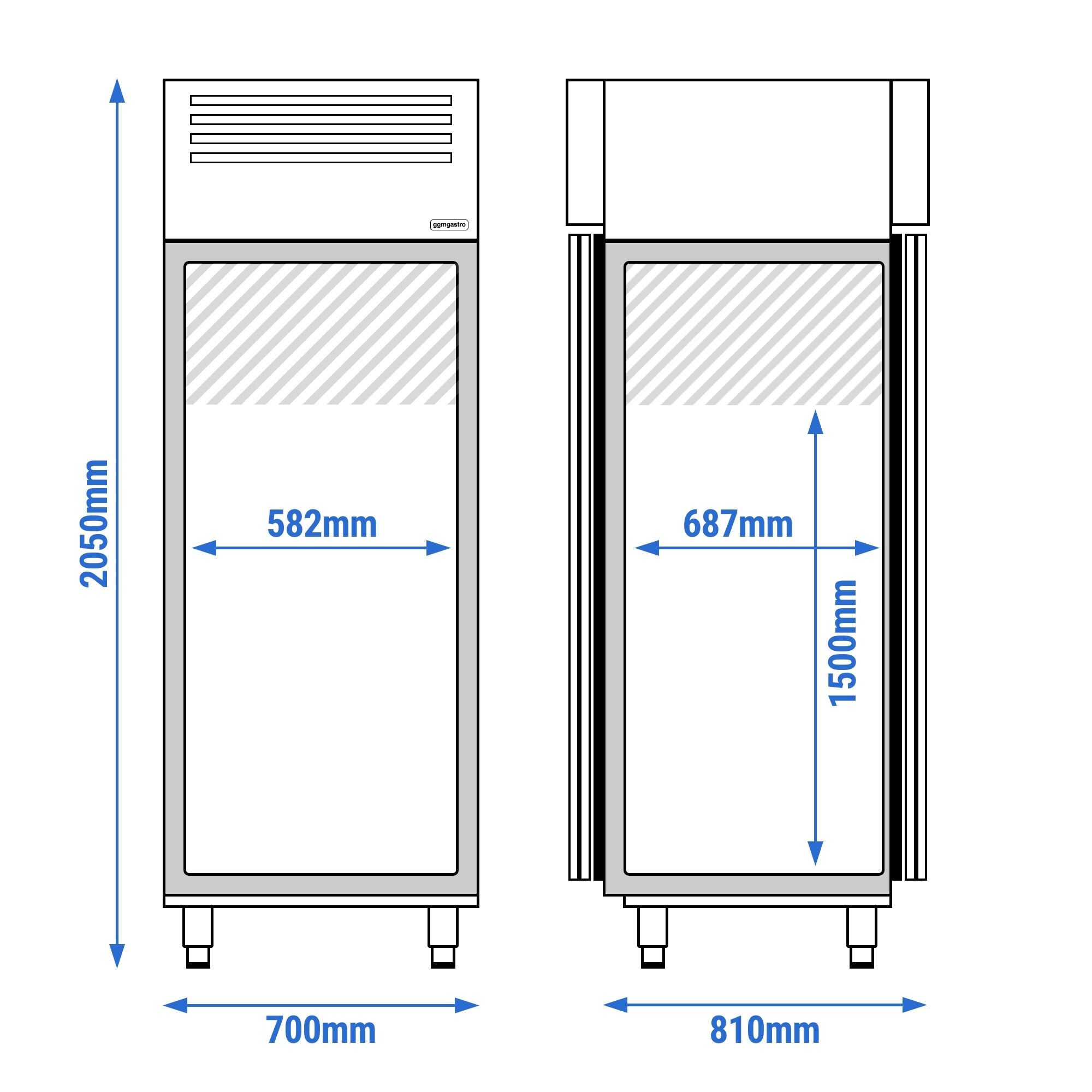 Armoire réfrigérée positive Inox AISI 304 PREMIUM - GN 2/1 - 700 L - avec 1 porte avant & 1 porte arrière & 3 glissières & 3 grilles GN 2/1