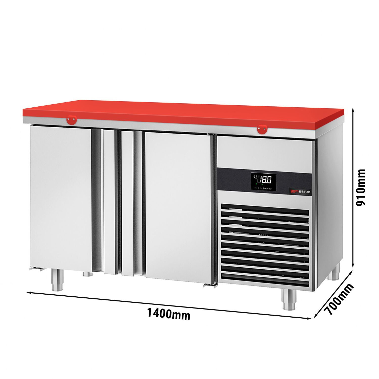 Table de congélation PREMIUM - 1400 x 700 mm - avec 2 portes - avec planche à découper rouge incluse