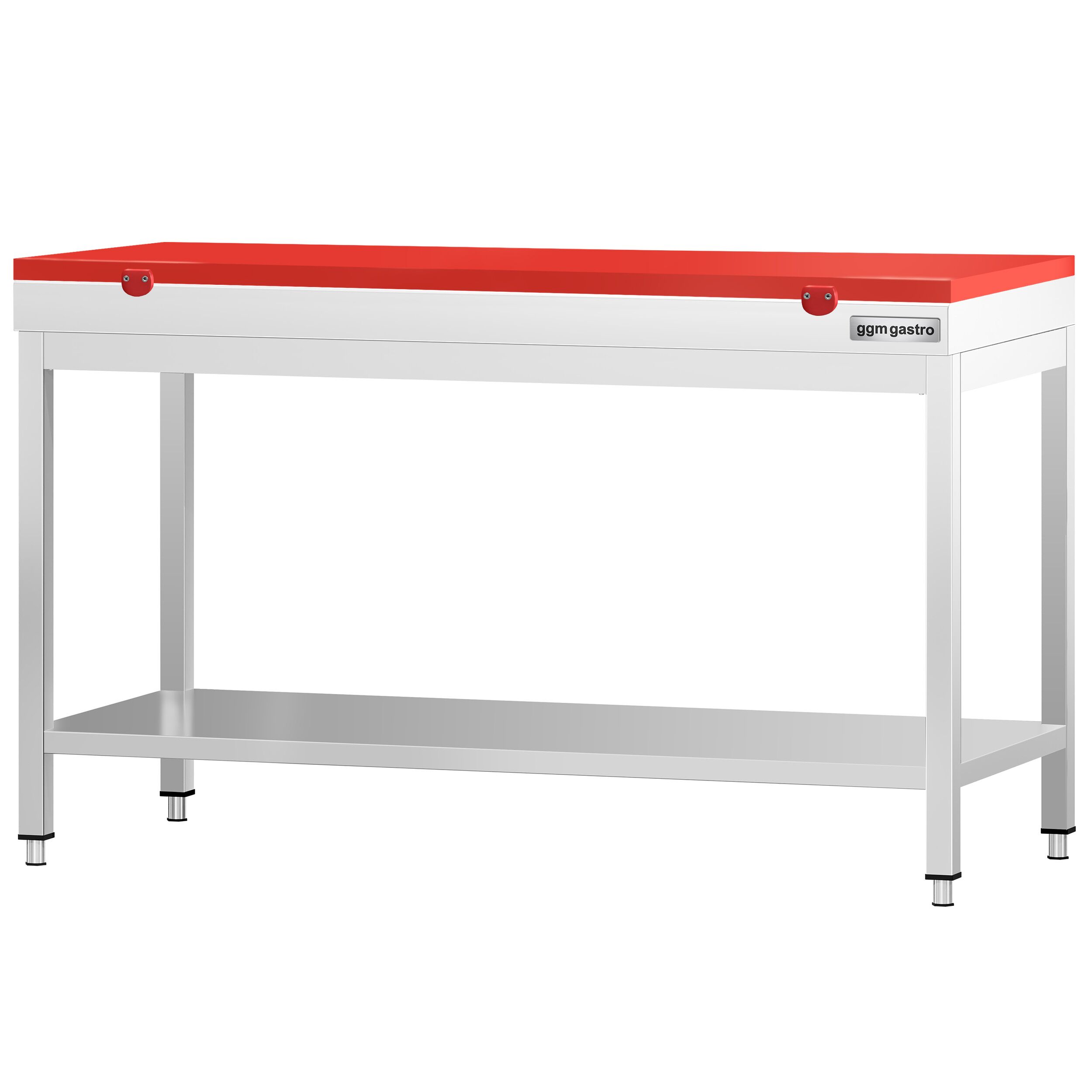 Table de travail inox PREMIUM - 1500 x 600 mm - avec tablette inférieure - incl. Planche à découper Rouge