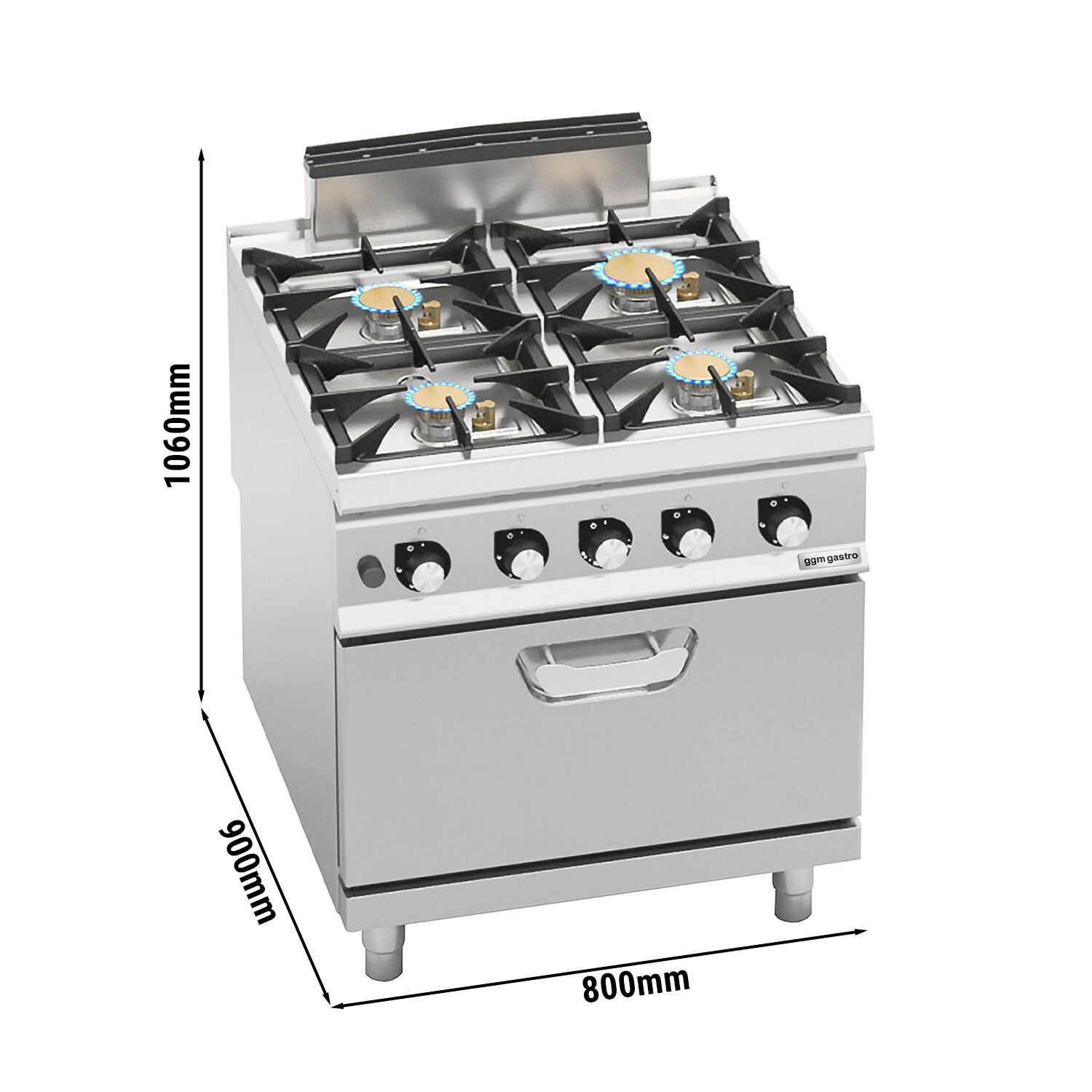 Fourneau à gaz – 28 kW – 4 brûleurs – avec four à gaz statique – 7,8 kW