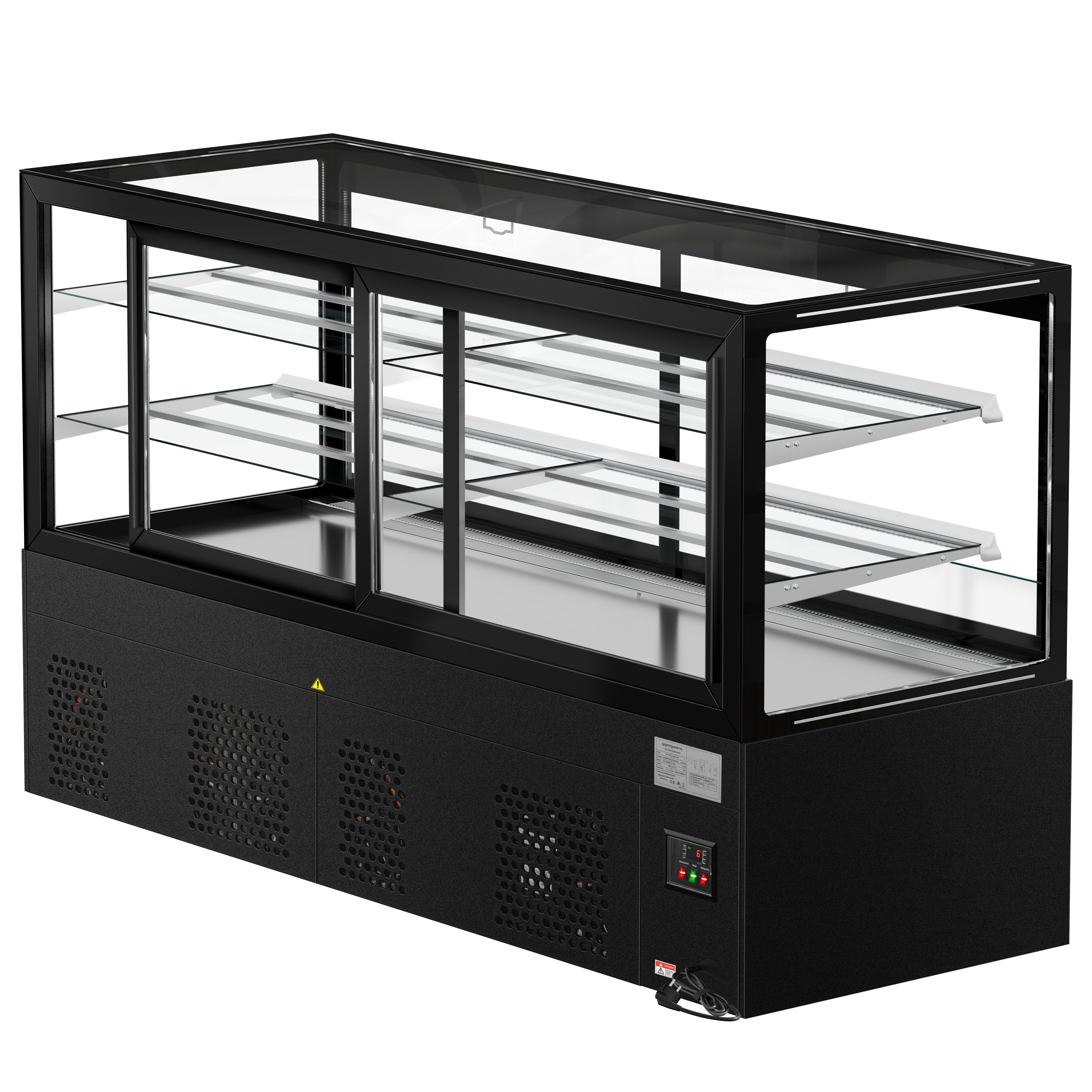 Vitrine à pâtisserie réfrigérée - 890L - 2000mm - Double vitrage - avec 2 étagères en verre - portes coulissantes arrière - Noir mat