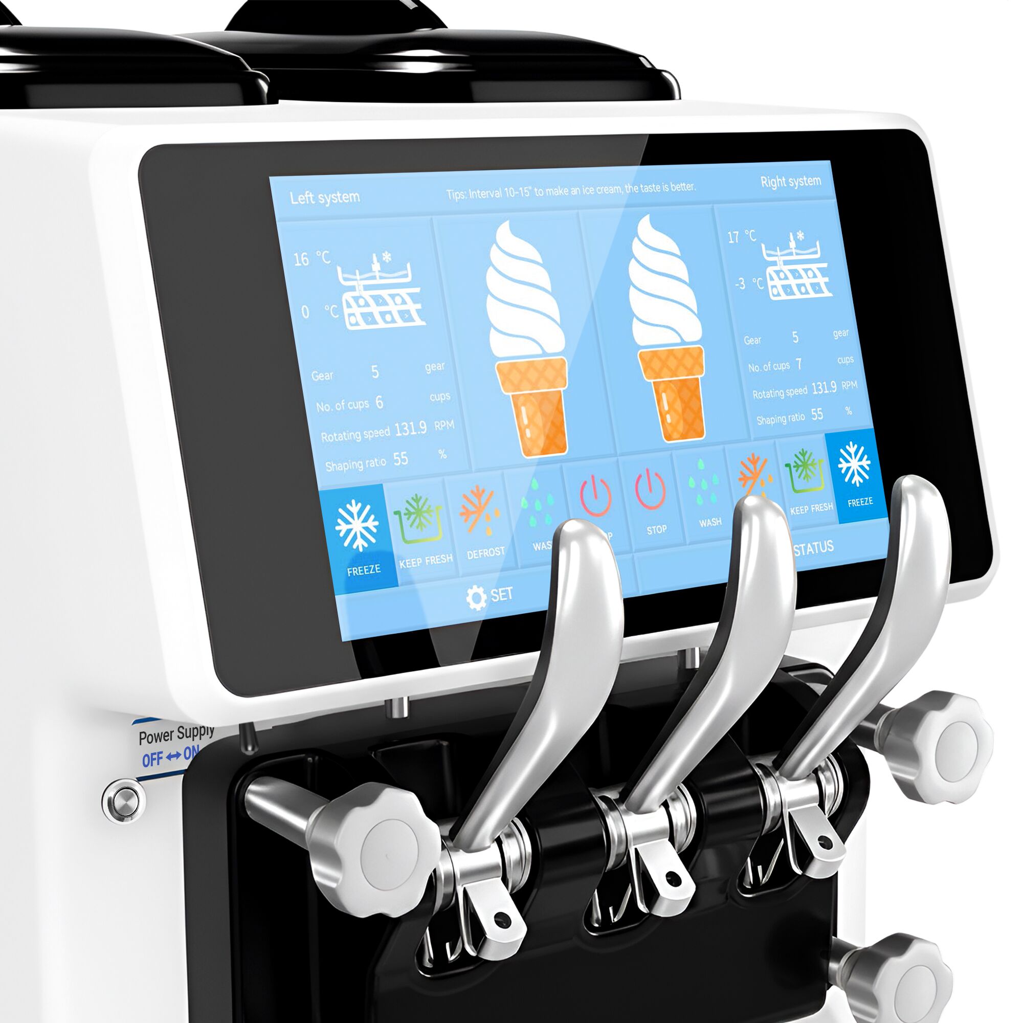 Machine à glace à l’italienne - 30-32L/h - 2,68kW - Écran tactile - 3 parfums (2 + panaché) - À poser