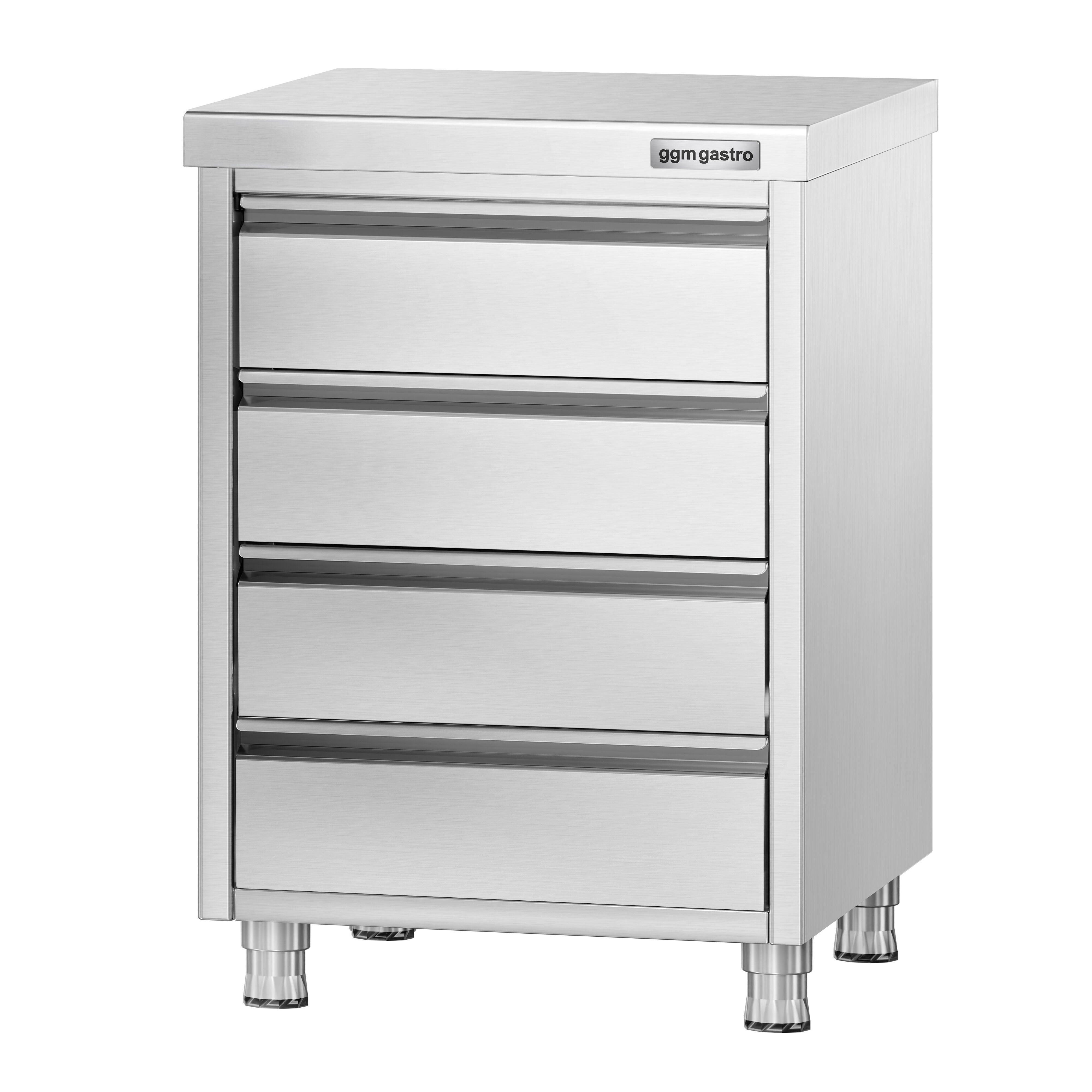 Meuble bas à tiroirs PREMIUM - Acier inoxydable - avec 4 tiroirs - 500x600mm