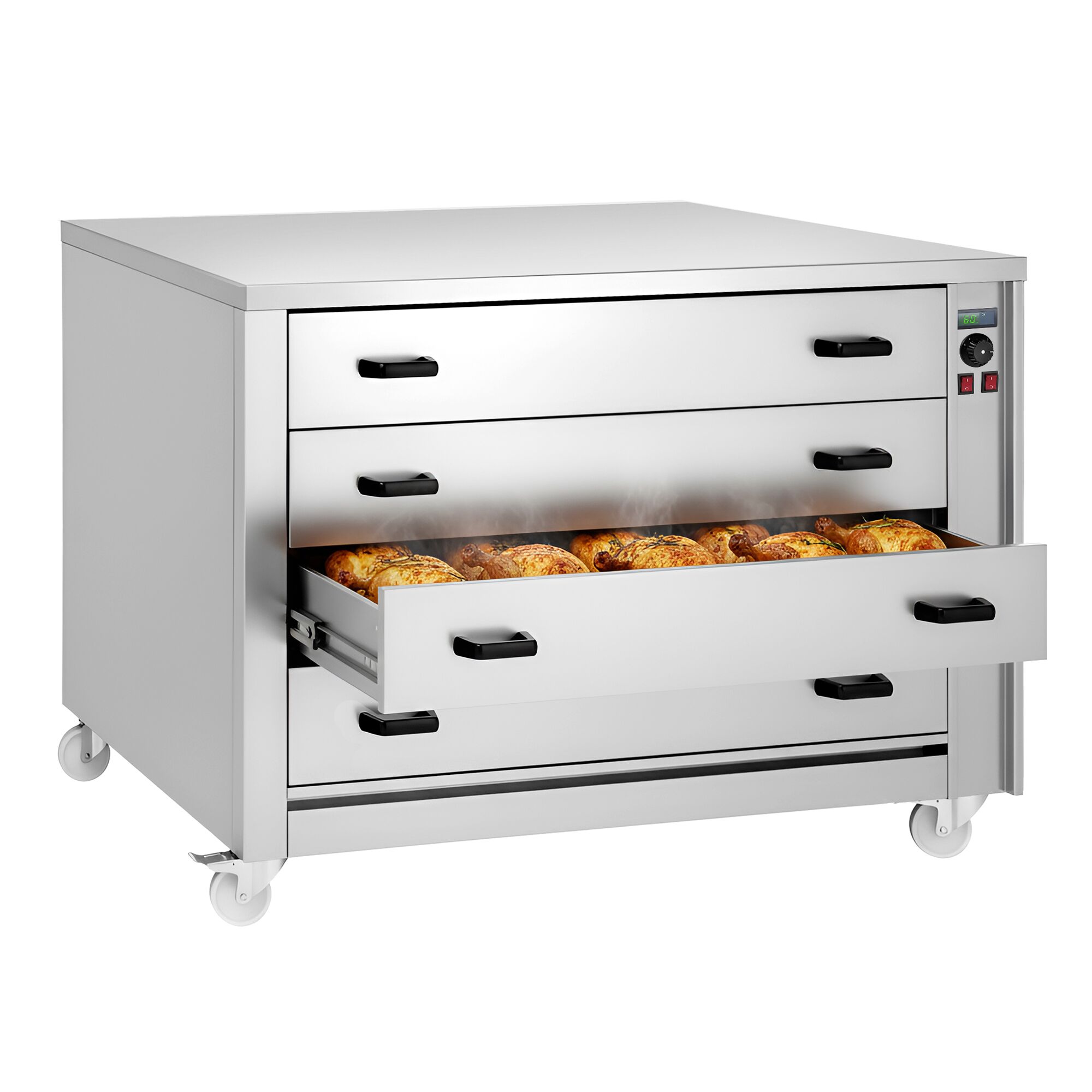 Meuble chauffant à tiroirs GN 1/1 - 4 tiroirs - 2kW - 1395x910x1020mm