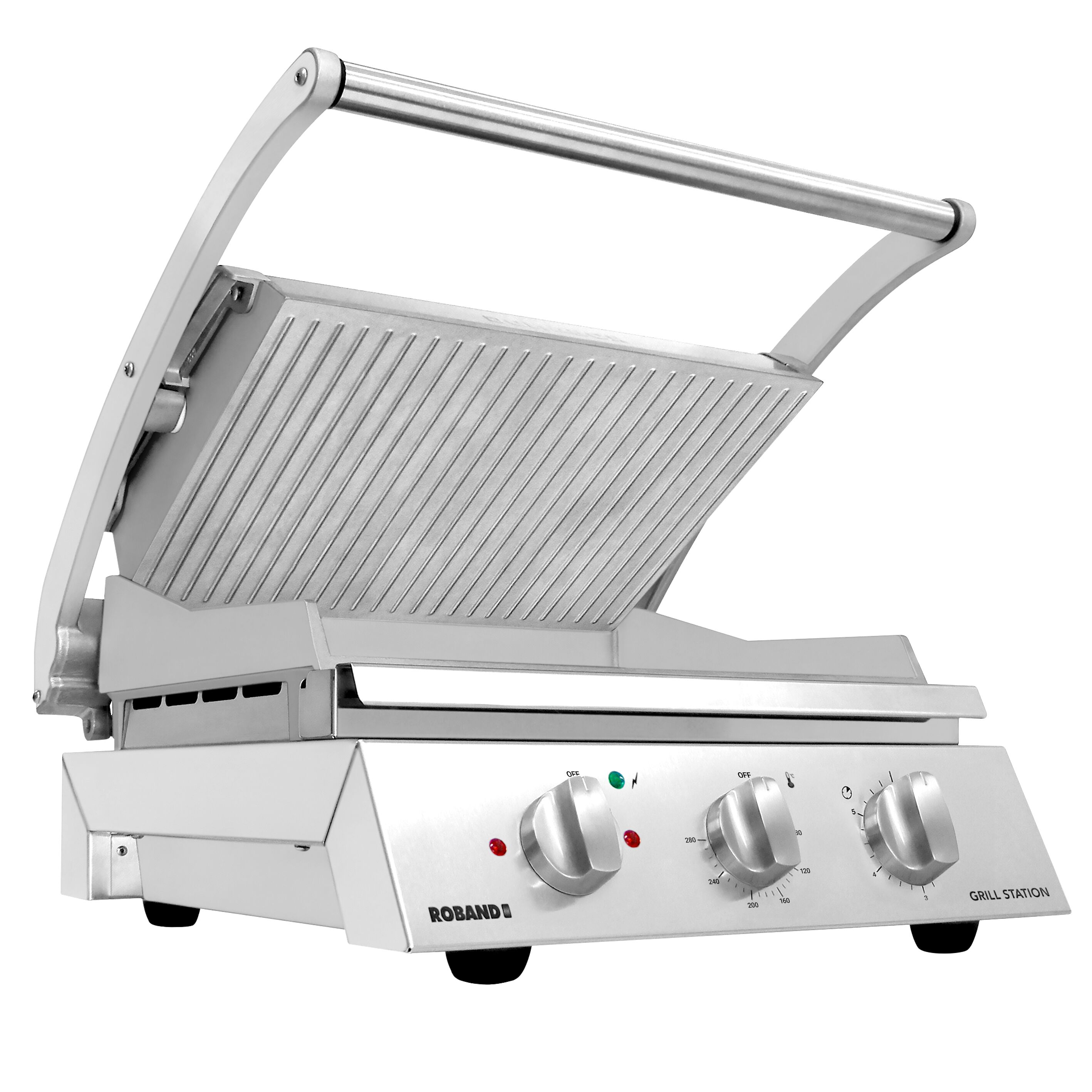 ROBAND | Presse à Panini / Gril de contact – 3,1 kW – plaque supérieure rainurée & plaque inférieure lisse – Surface de cuisson : 500 × 275 mm