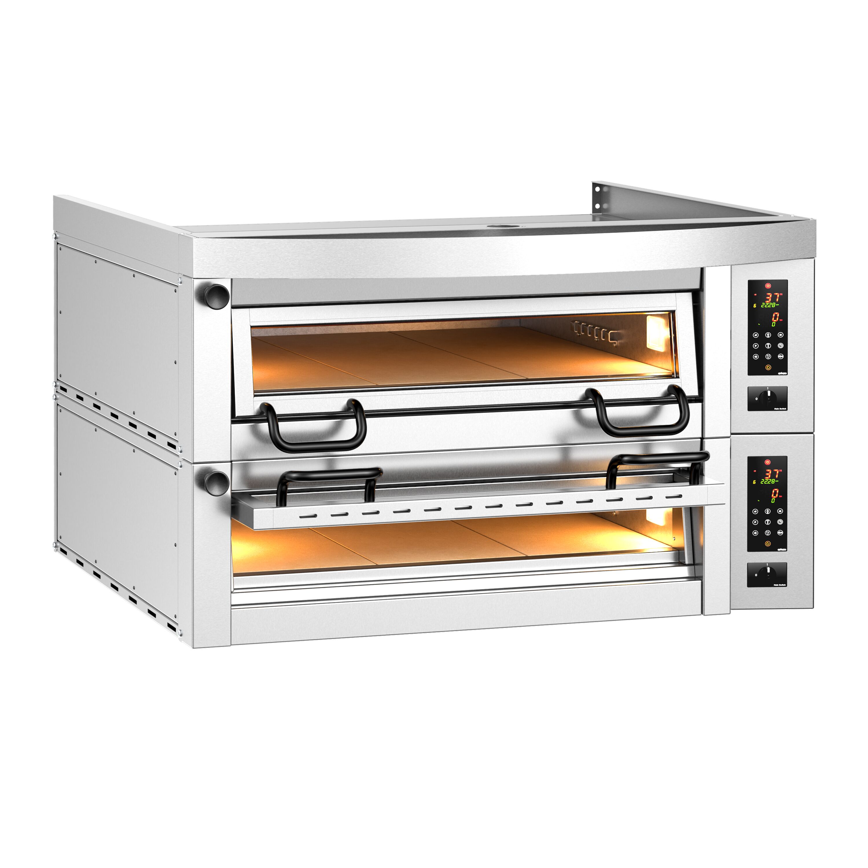 (2 szt.) Elektryczny Piec do pizzy - 2 x 9 x Ø34cm - Panel dotykowy - z okapem