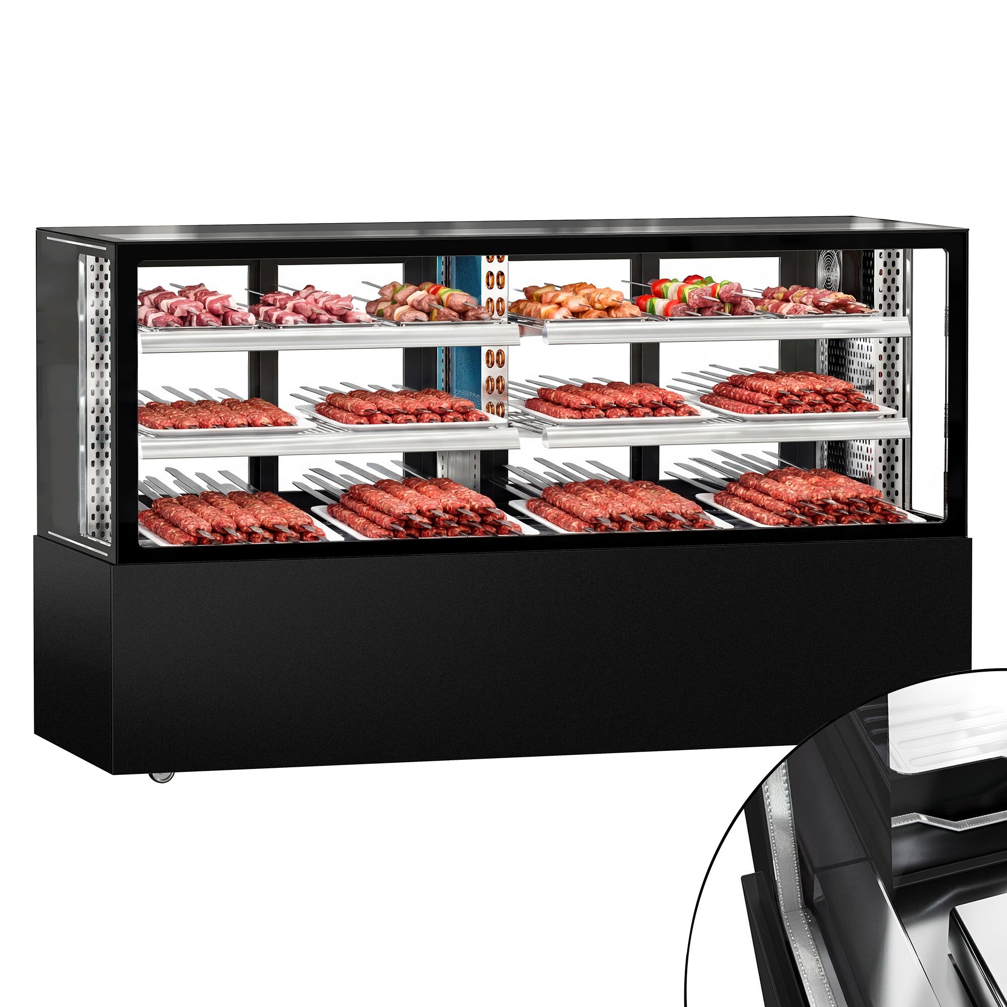 Vitrine de comptoir réfrigérée MADRID - 735L - 2000mm - Double vitrage - avec 2 étagères - portes coulissantes vitrées arrière - Noir mat