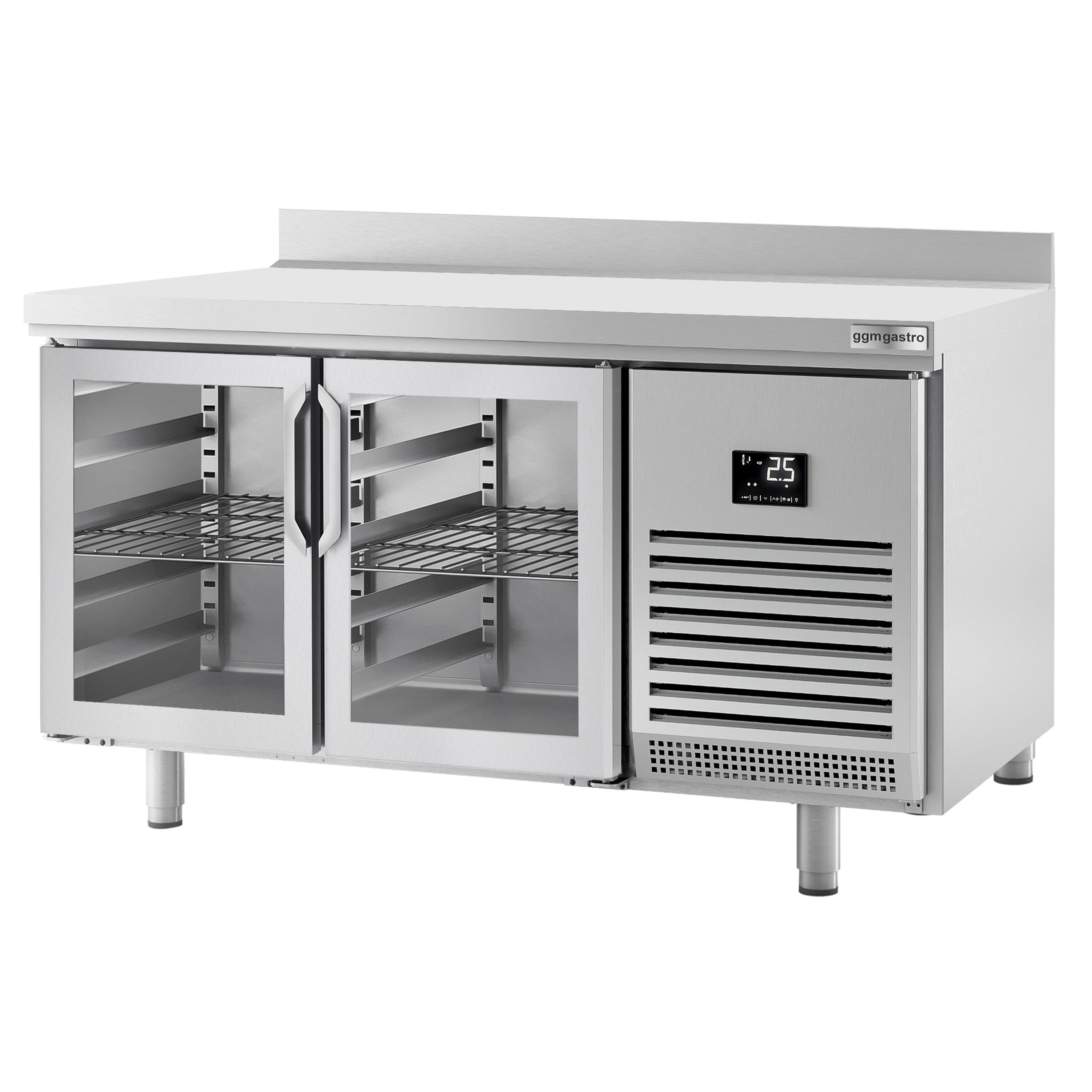 Commercial Counter Fridge PREMIUM PLUS - 1468x600mm - glass doors - with upstand - capacity 250 litres - double glazing