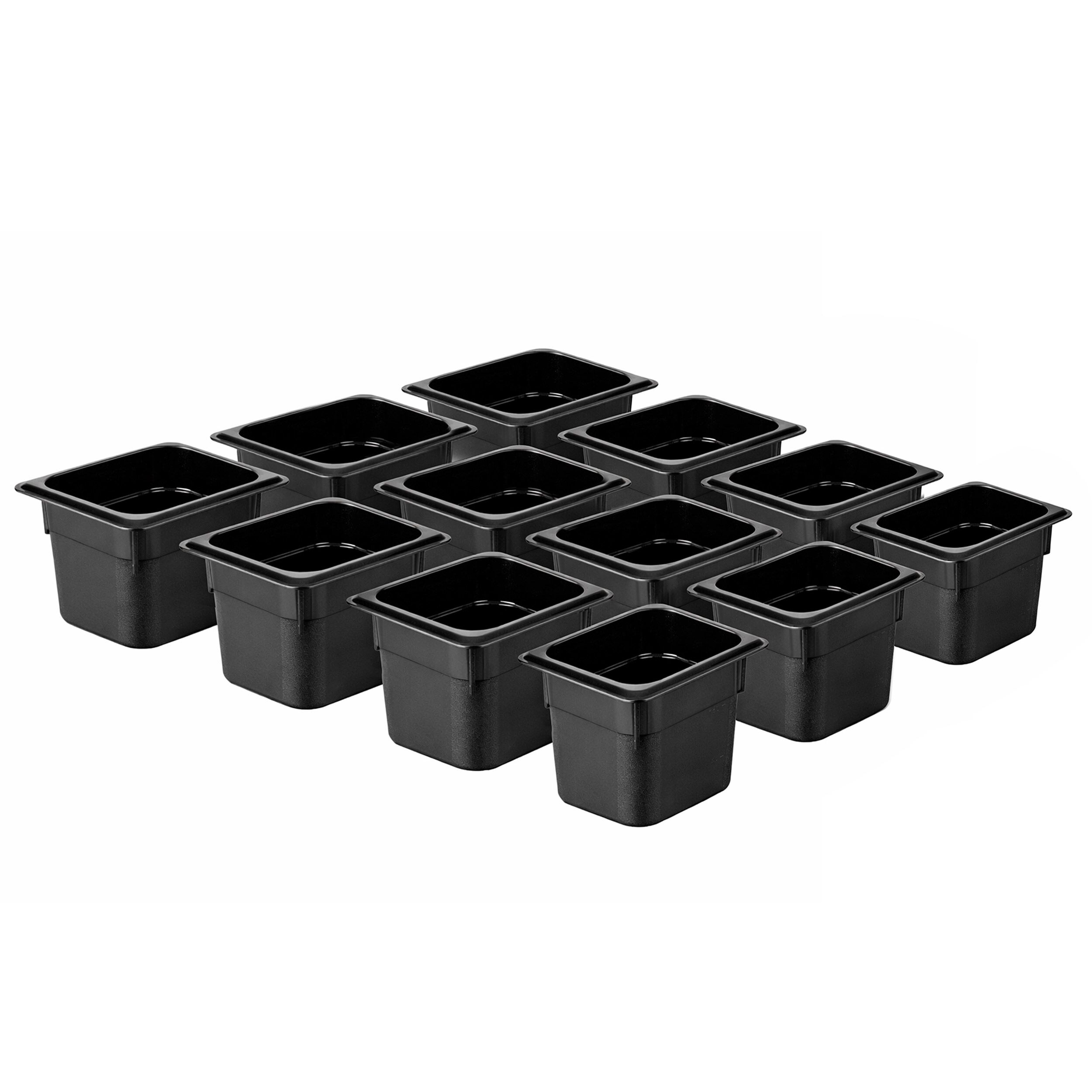 (12 pièces) Bac en Polycarbonate GN 1/6 - Noir - Hauteur : 150 mm