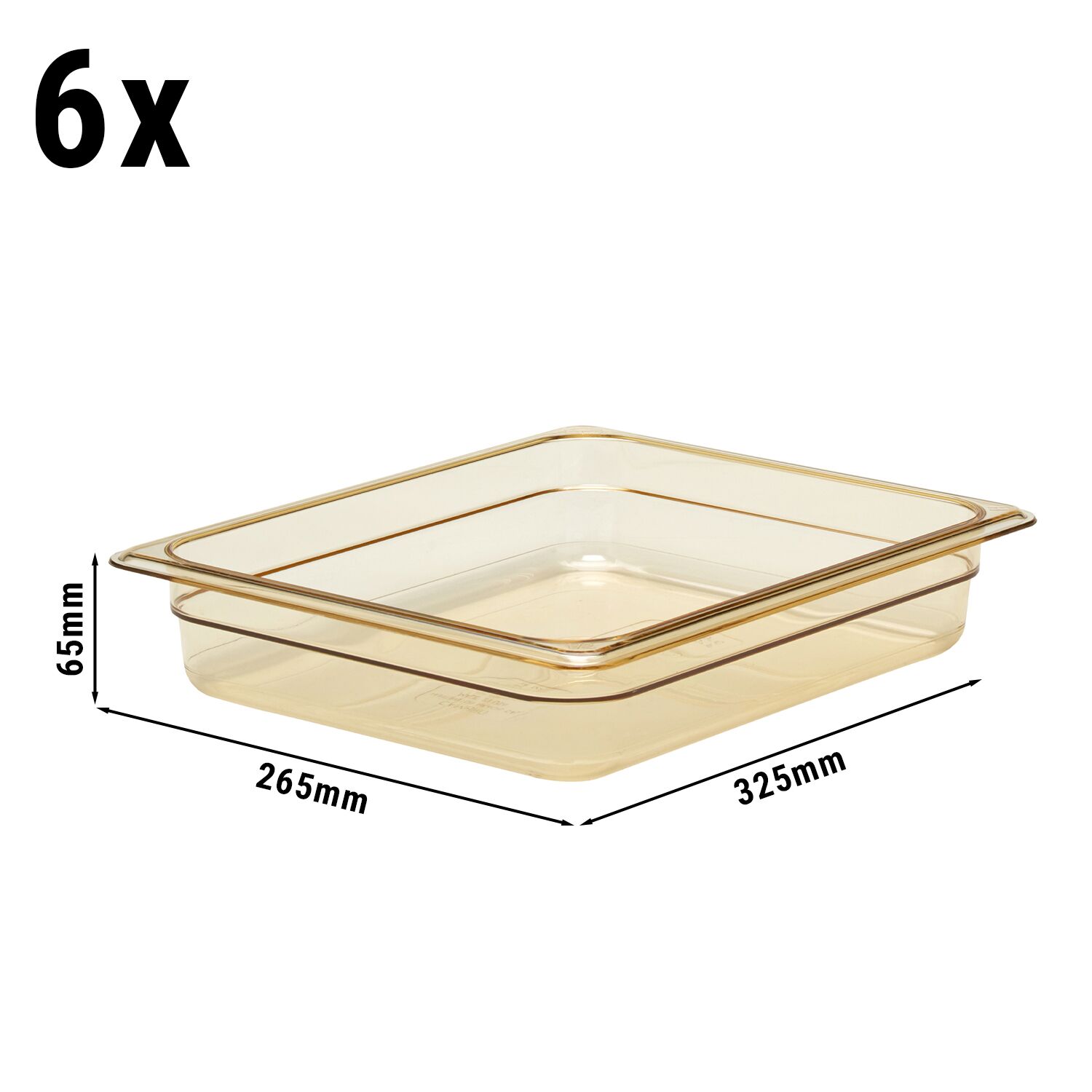 (6 Stück) CAMBRO | H-PAN™ - Hitzebeständiger Behälter GN 1/2 - Bernstein - Höhe: 65mm