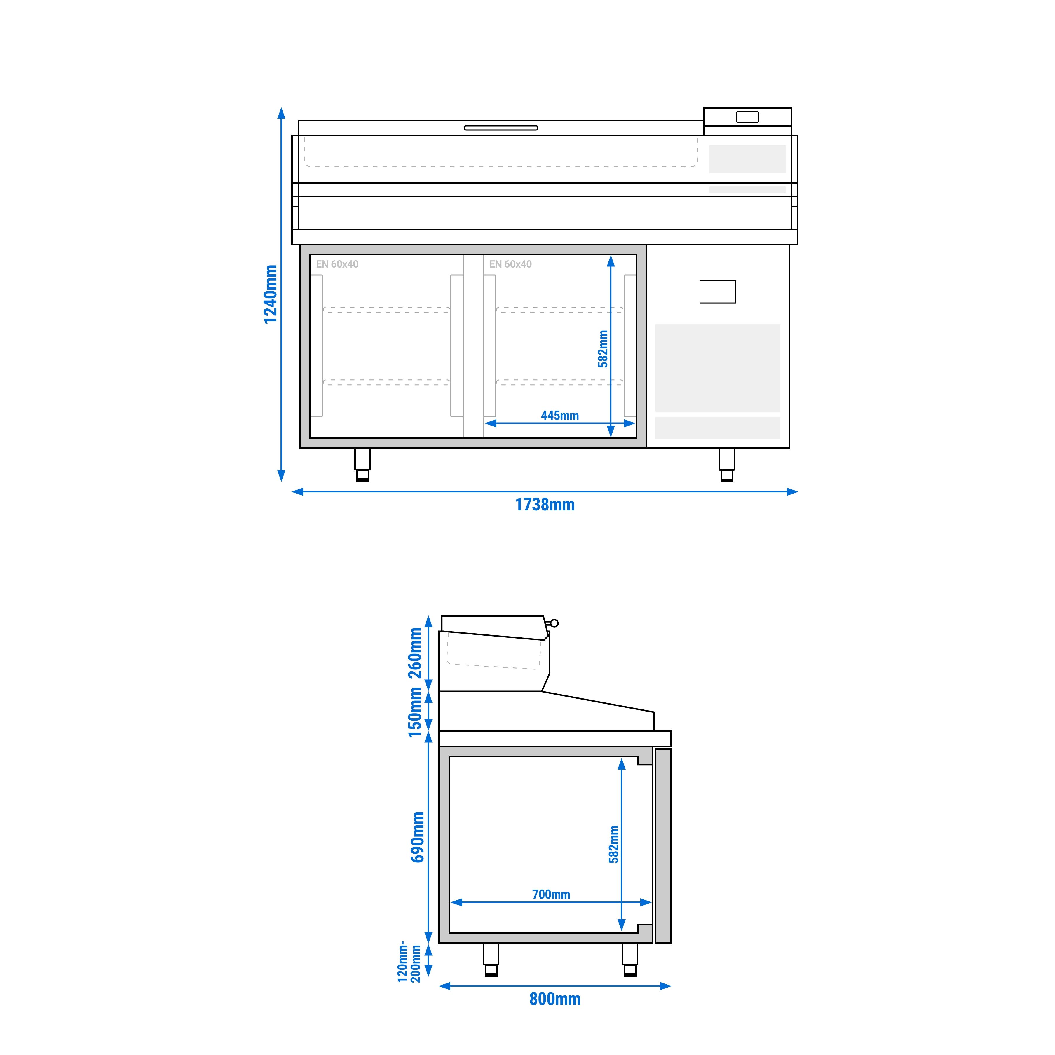 Table réfrigérée à pizza Premium PLUS - 1783 x 800 mm - avec 2 portes - incl. vitrine réfrigérée de présentation - 6x GN 1/3