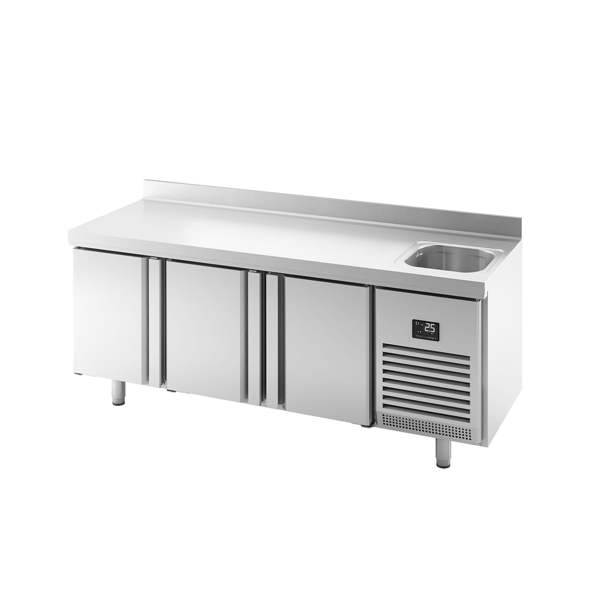 Table réfrigérée Premium PLUS - 1960x700 mm - avec 1 bac, 3 portes - avec dosseret