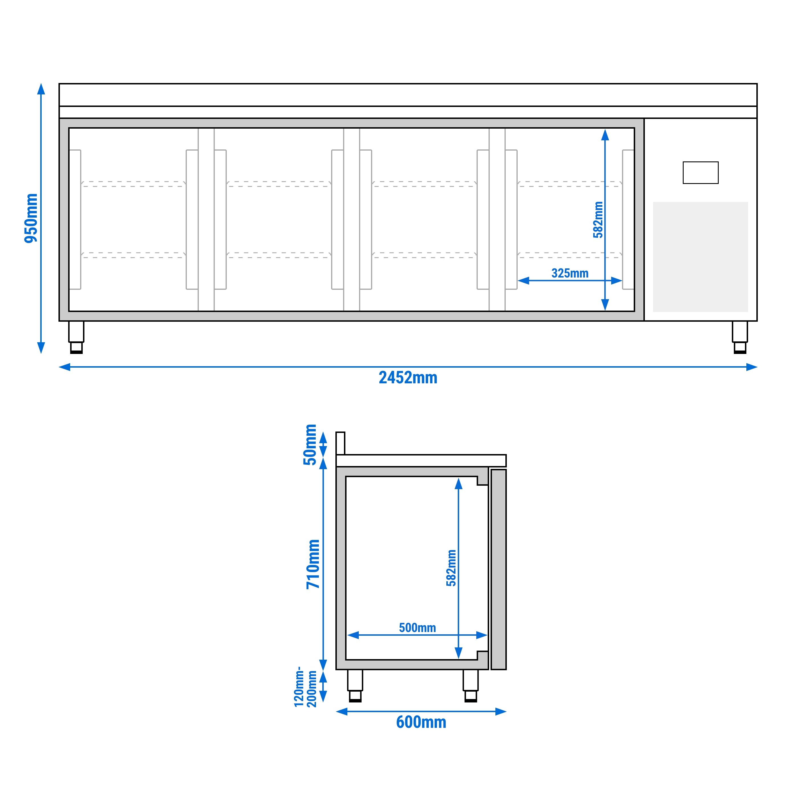 Table réfrigérée Premium PLUS - 2452x600 mm - avec 4 portes - avec dosseret