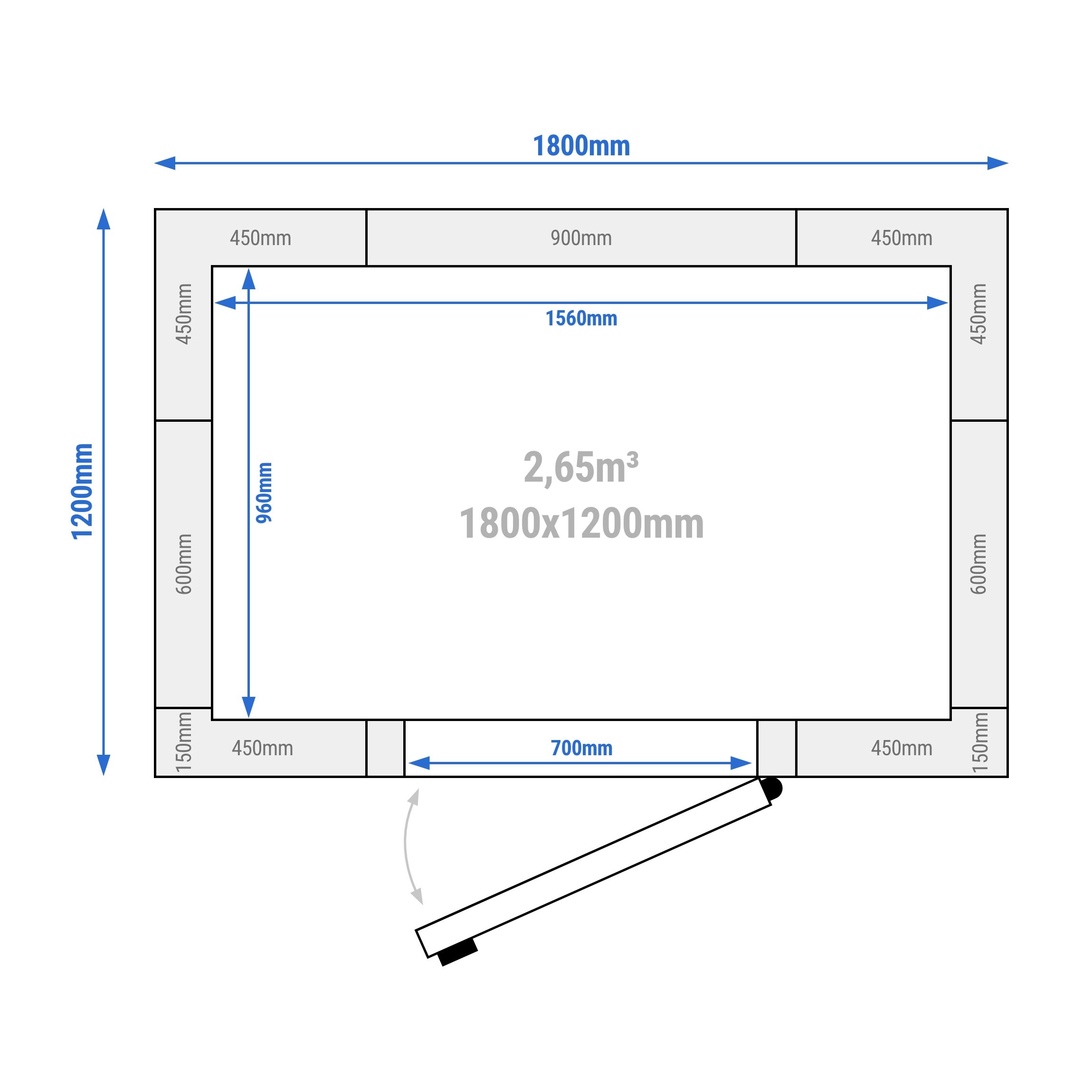 Chambre de congélation en inox – 1800 × 1200 mm – 2,65 m³