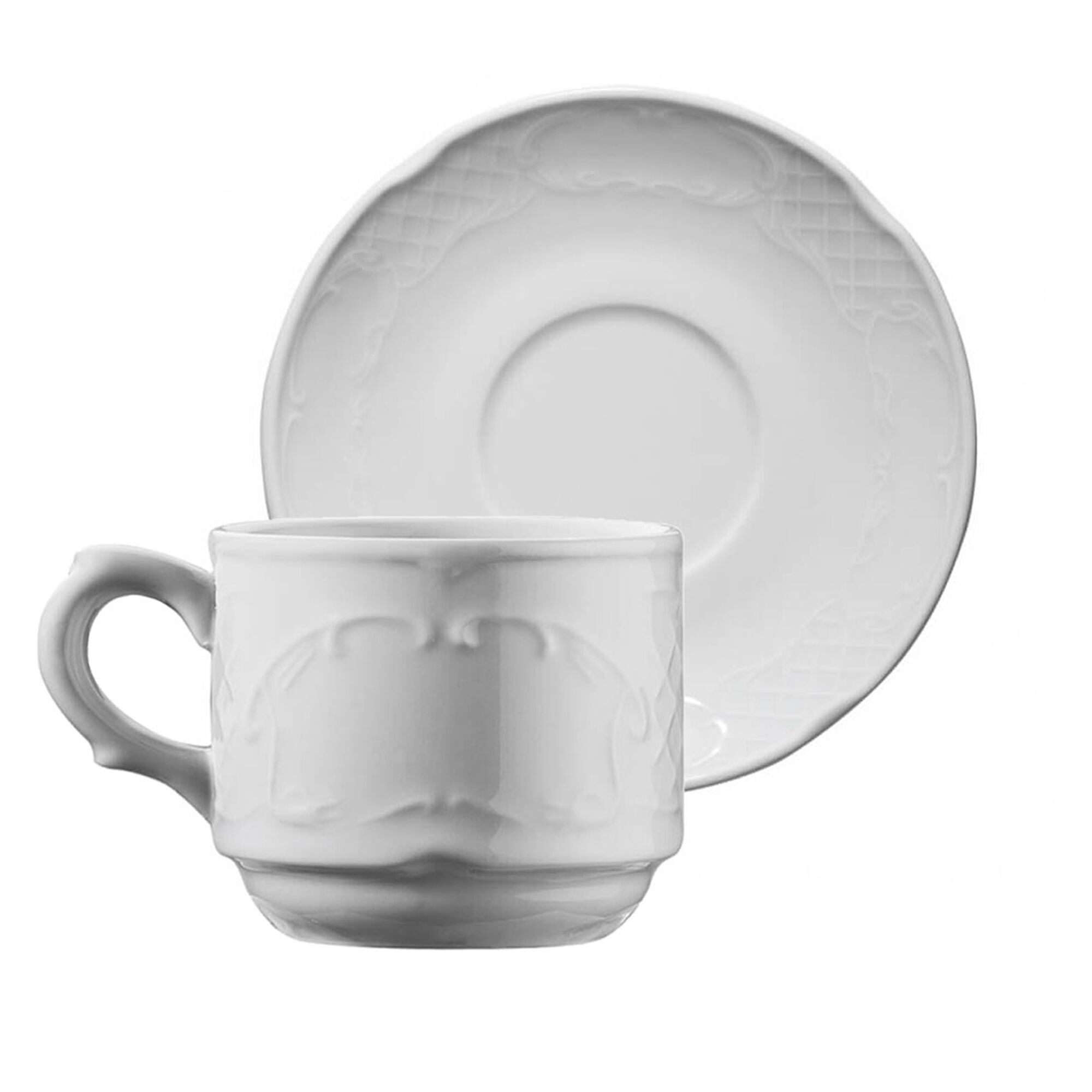 (24 pcs) CLASSICO Coffee / tea cup – with saucers – 250 ml – White porcelain