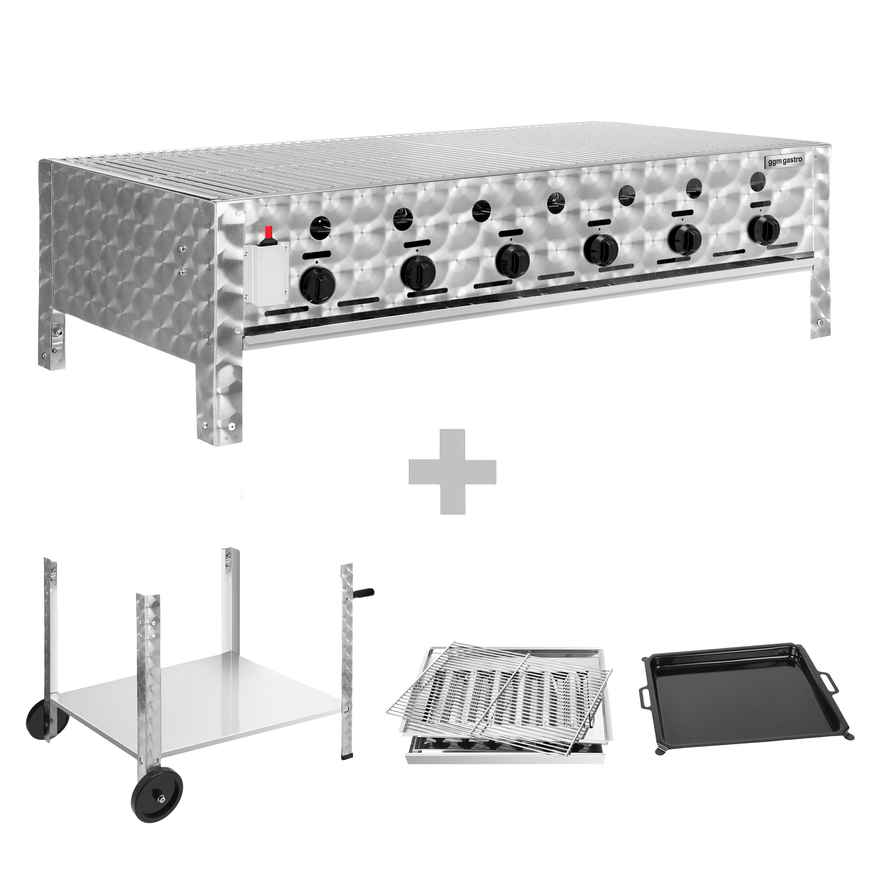 Barbecue à gaz - 22,5 kW - 6 brûleurs - incl. support mobile, grille & tôle