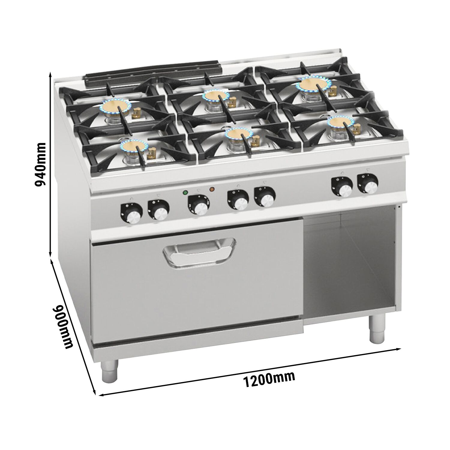 Fourneau à gaz – 44 kW – 6 brûleurs – avec four électrique à convection – 4,68 kW