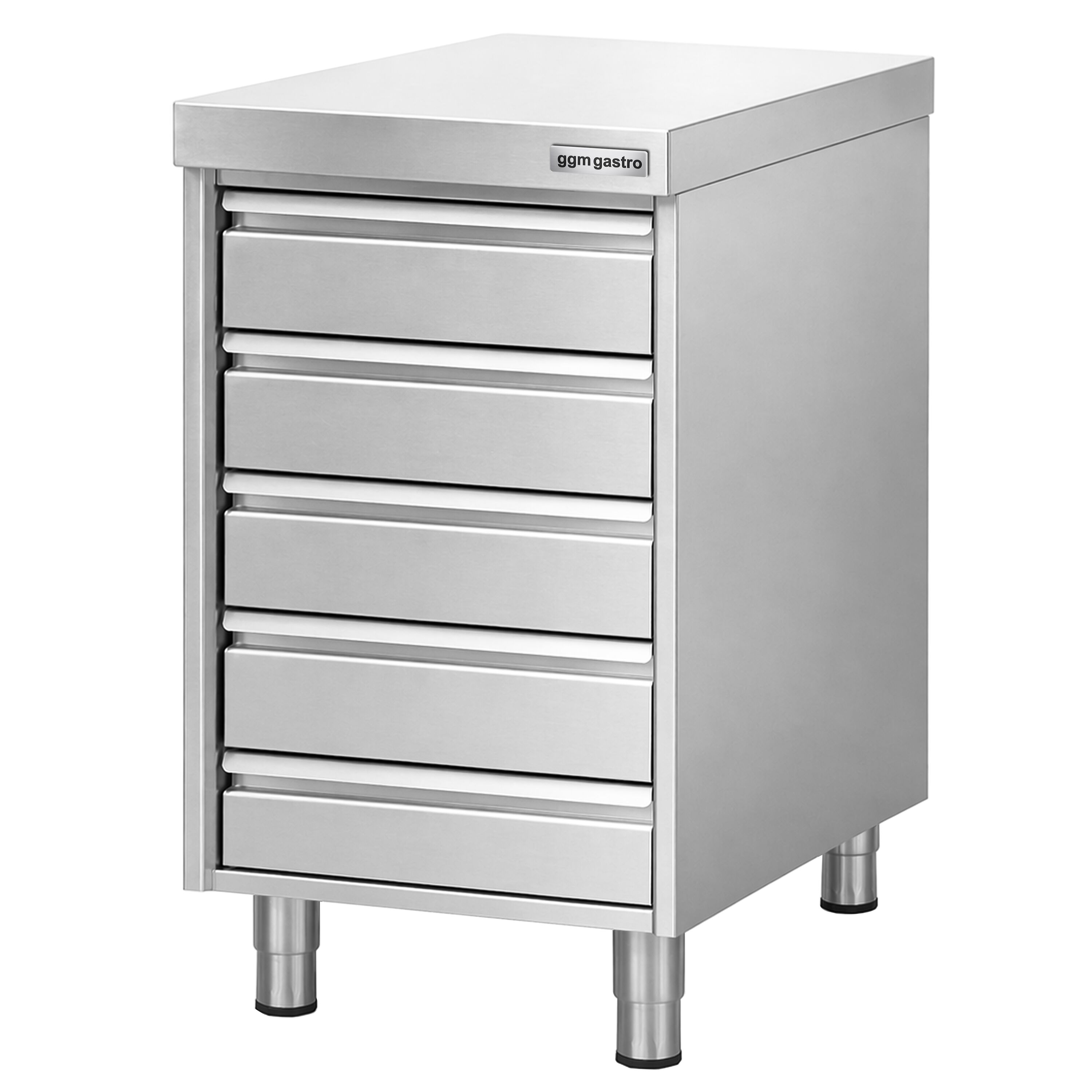 Meuble bas à tiroirs - Acier inoxydable - avec 5 tiroirs - 500x700mm